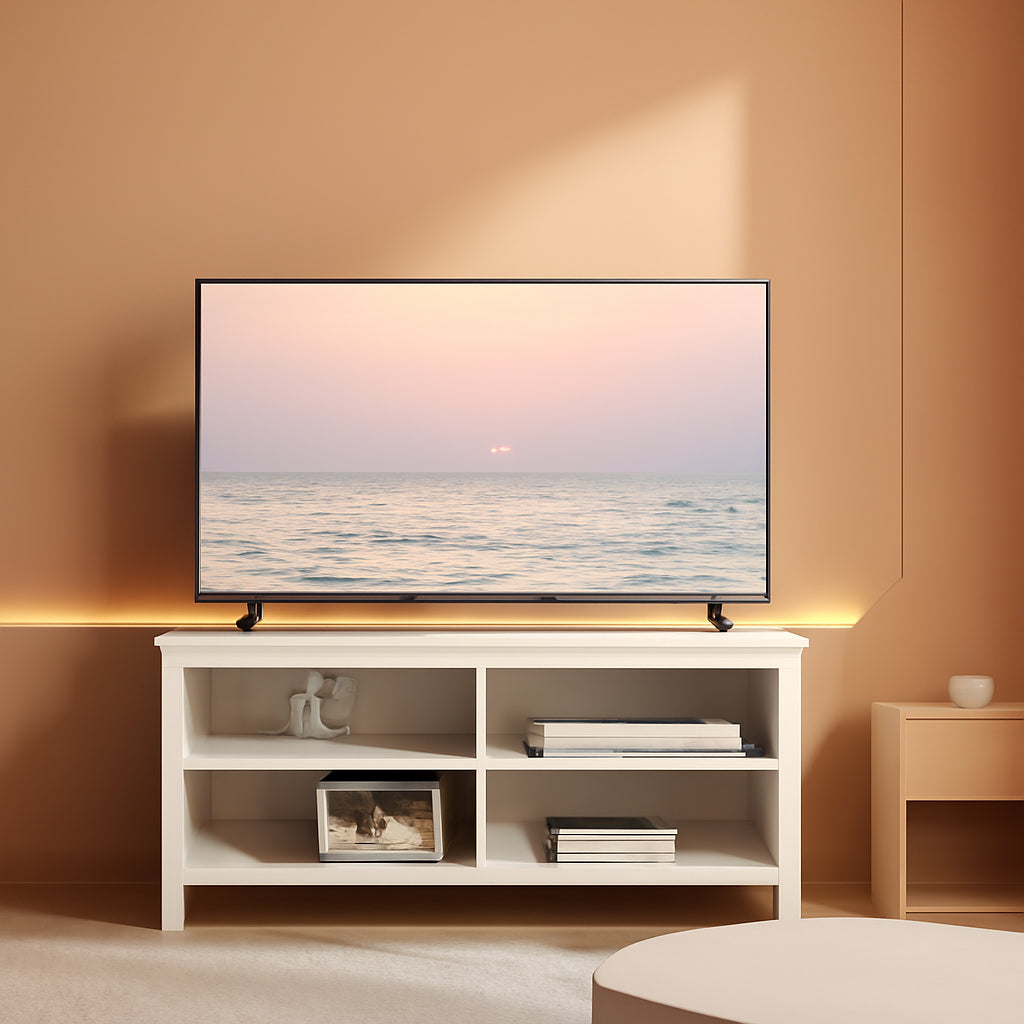 43" White Mid Century TV Stand with Shelves-0