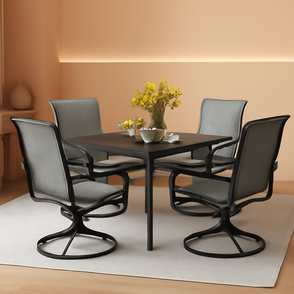 Patio Dining Set For 4 All Weather Furniture With Grey Sling Swivel Chairs-0