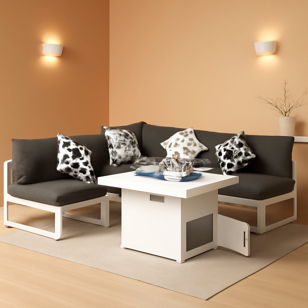 White Aluminum Outdoor Patio Furniture Set With Fire Pit-0