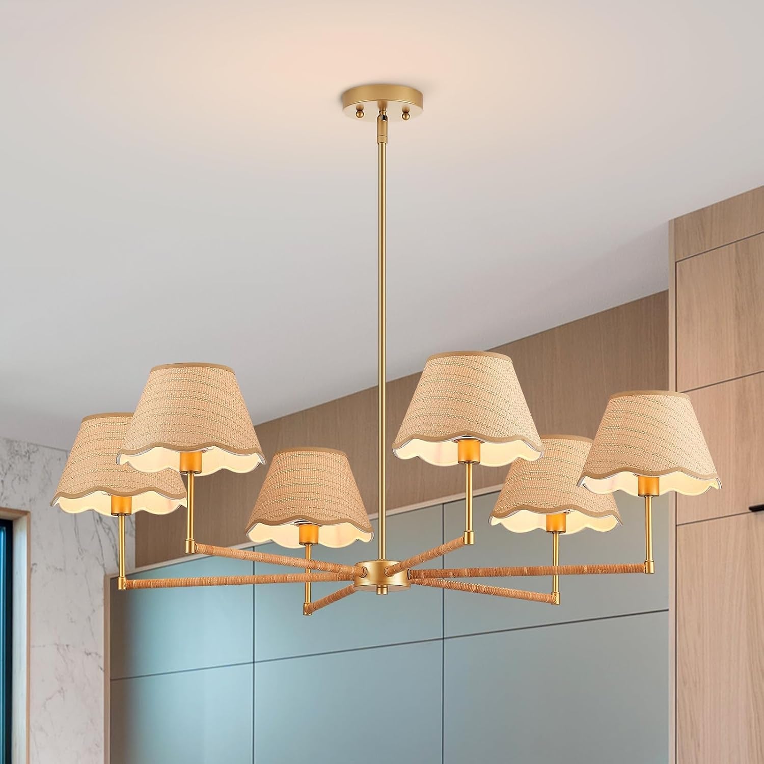 39 Inch Boho Rattan Chandelier Pendant Light 6 Lights-0