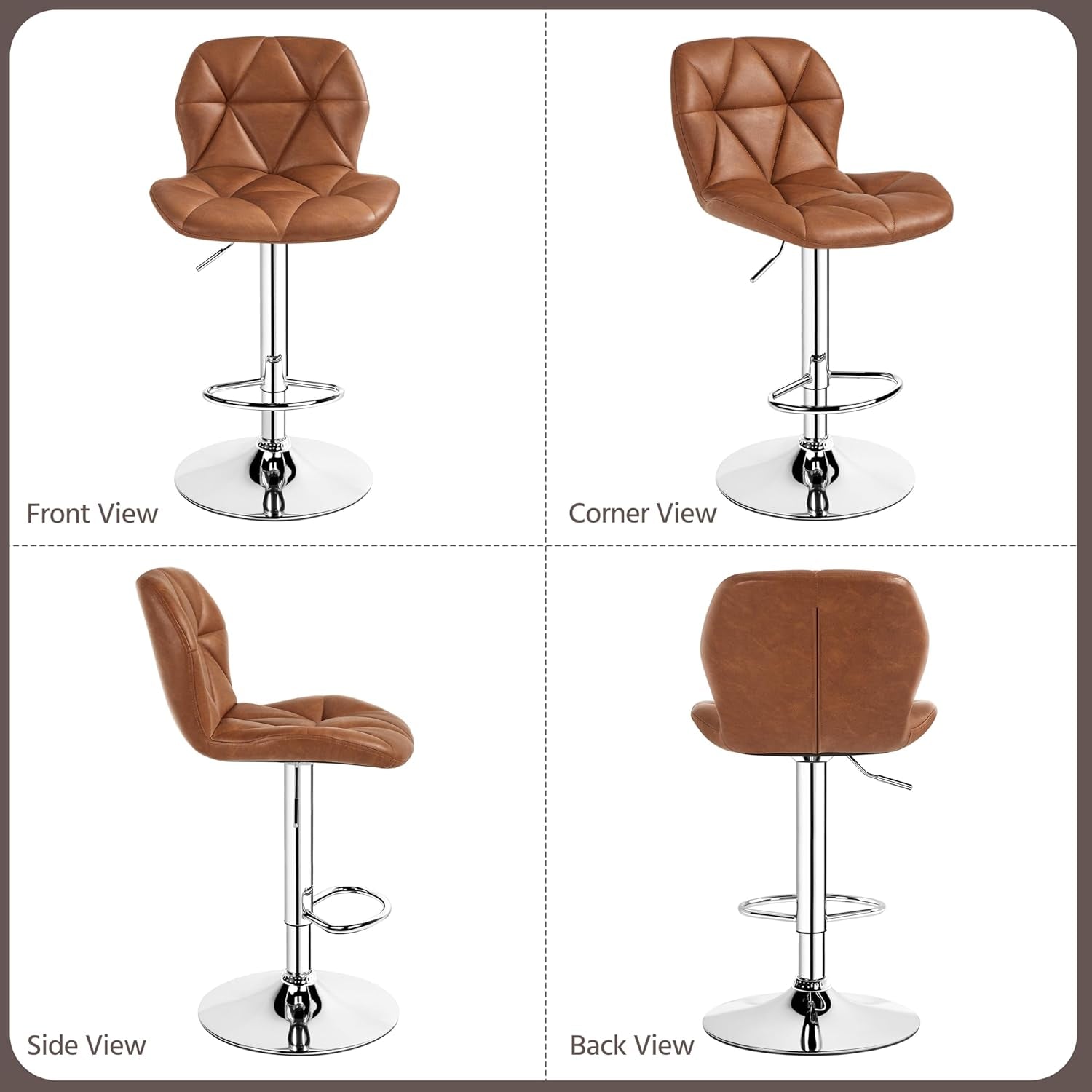 Bar Stools Set Of 2 Adjustable PU Leather Backrest Stools-4