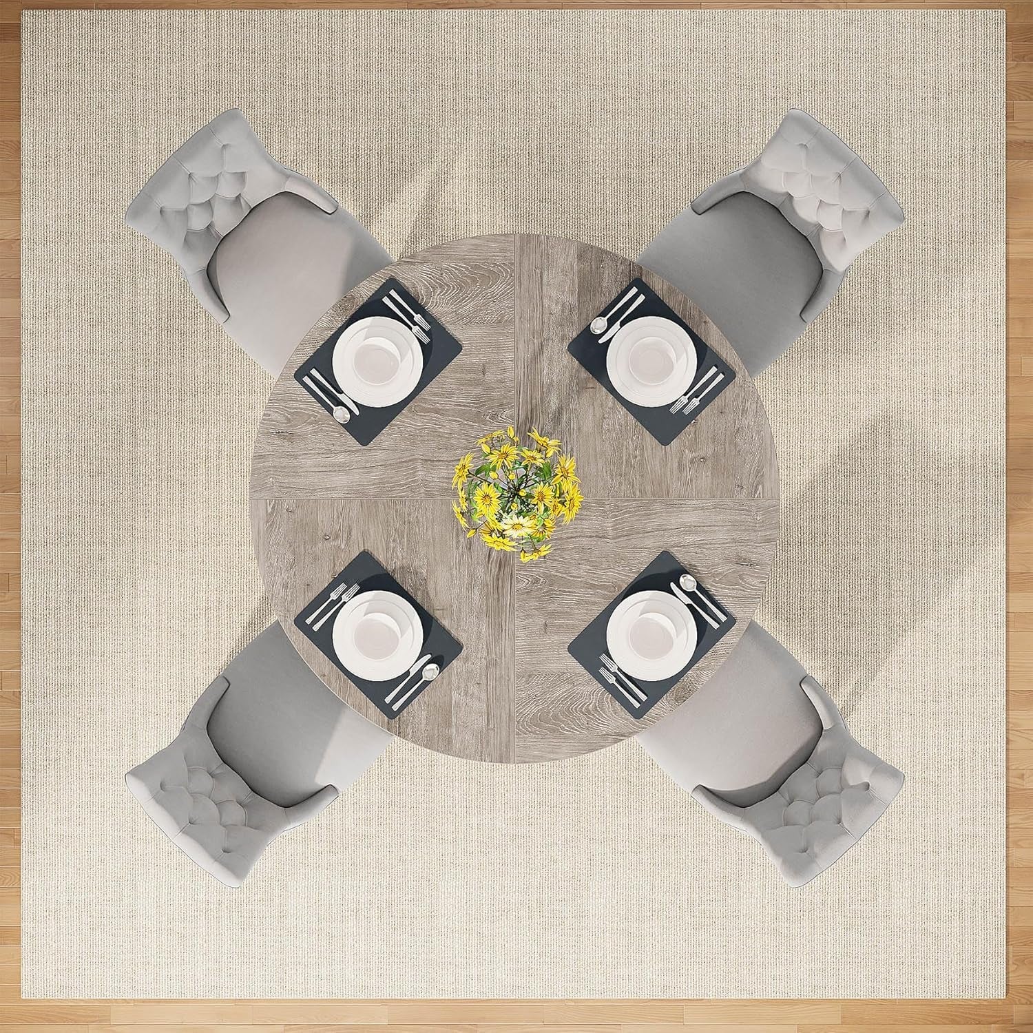 round Dining Table Wood Kitchen Table for Dining Room Living Room, 47 Inches Dining Room Tables for 4 Person, Farmhouse Dinner Table with Wooden Table Top and Legs, Rustic Grey(Only Table)-4