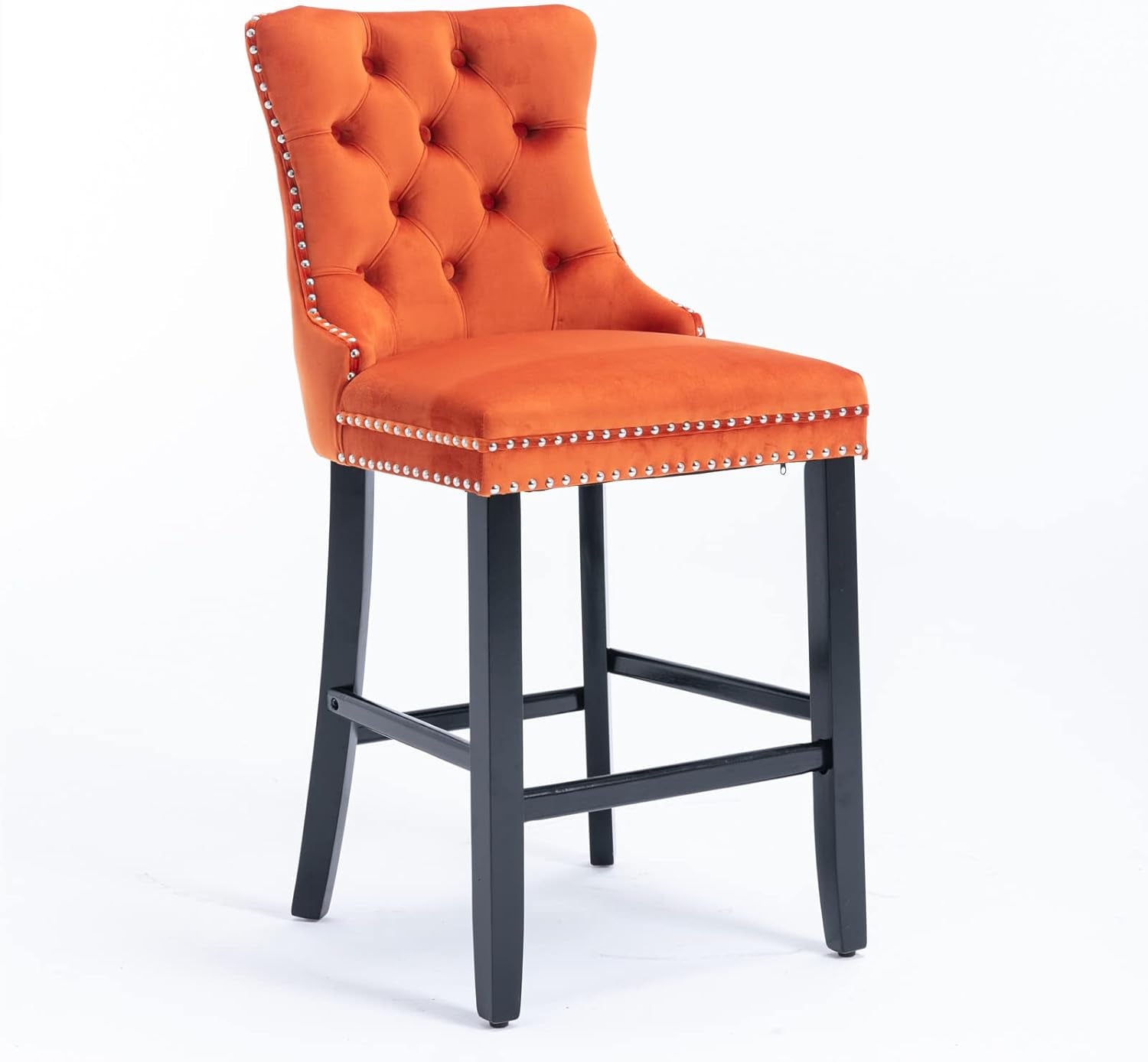 Wingback Velvet Bar Stools Set Of Two Orange Counter Height-3