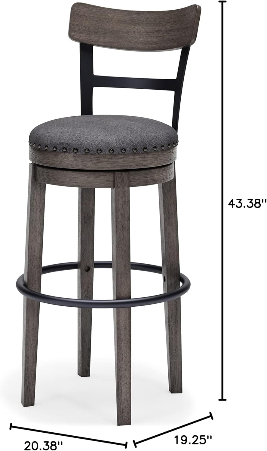30 Inch Gray Upholstered Swivel Farmhouse Bar Stool-2