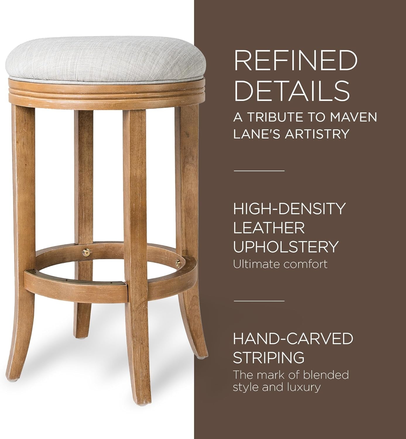 Eva 31 Inch Bar Height Backless Swivel Bar Stool Weathered Oak Sand Fabric-4
