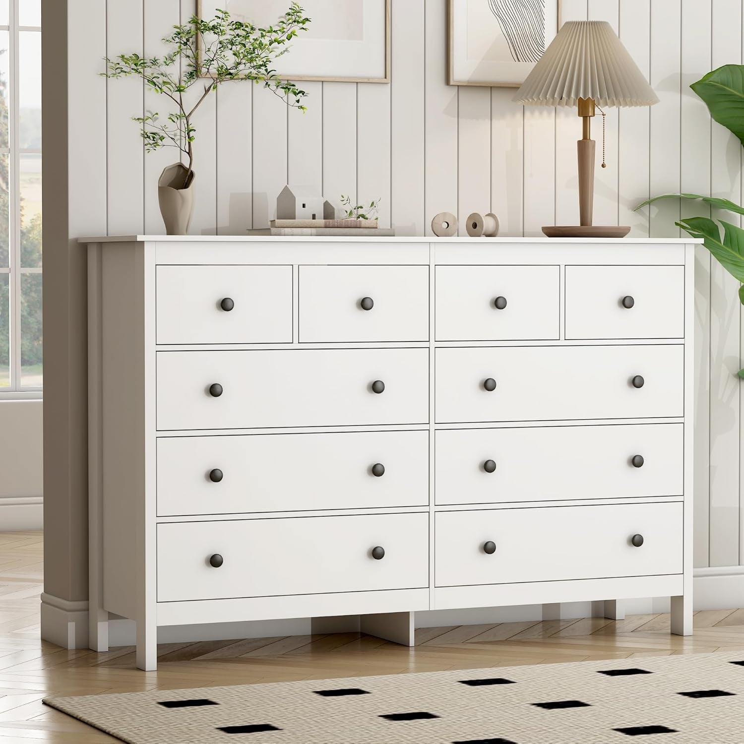 Luxurious White 55 Inch Ten Drawer Dresser-3