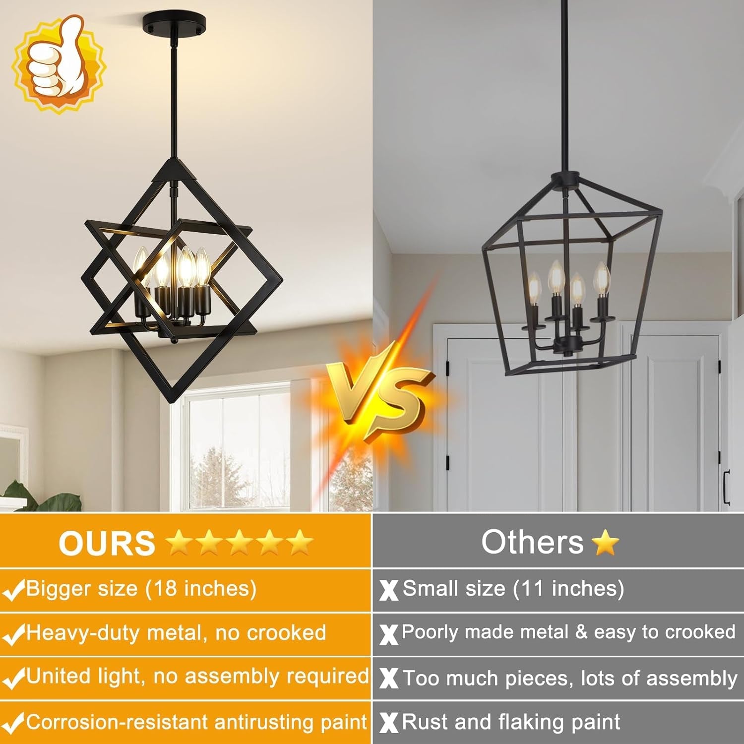 18 Inch Black Geometric Industrial Farmhouse Chandelier With 4 Lights Adjustable Height-1