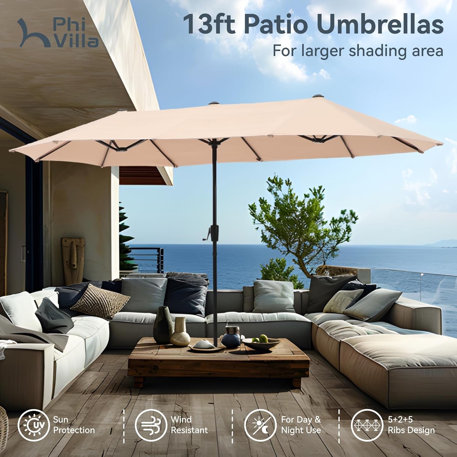 Large Double-Sided Patio Umbrella with Easy Crank System-2