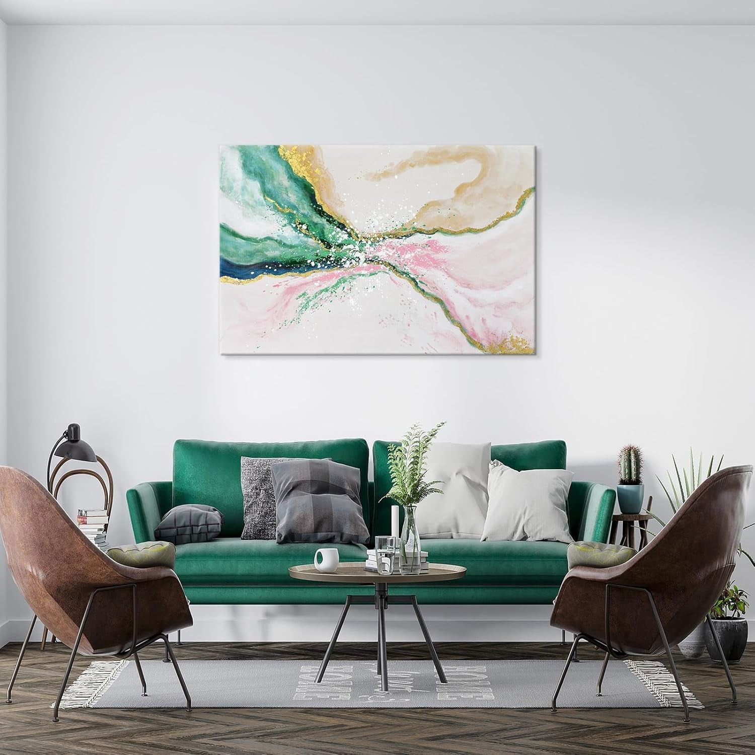 Emerald-Green Abstract Wall Art 36x24 Canvas Print-3