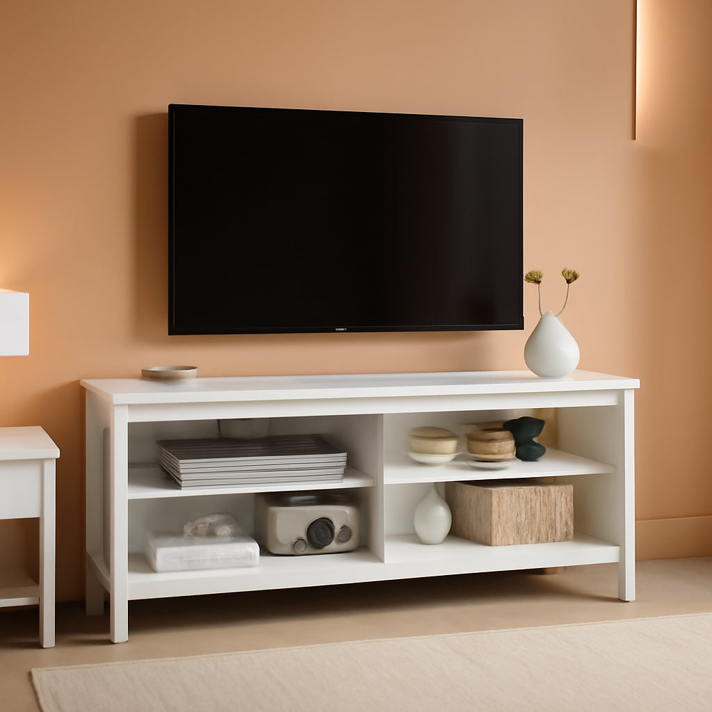 White 4 Cubby TV Stand for 60 Inch TV-0