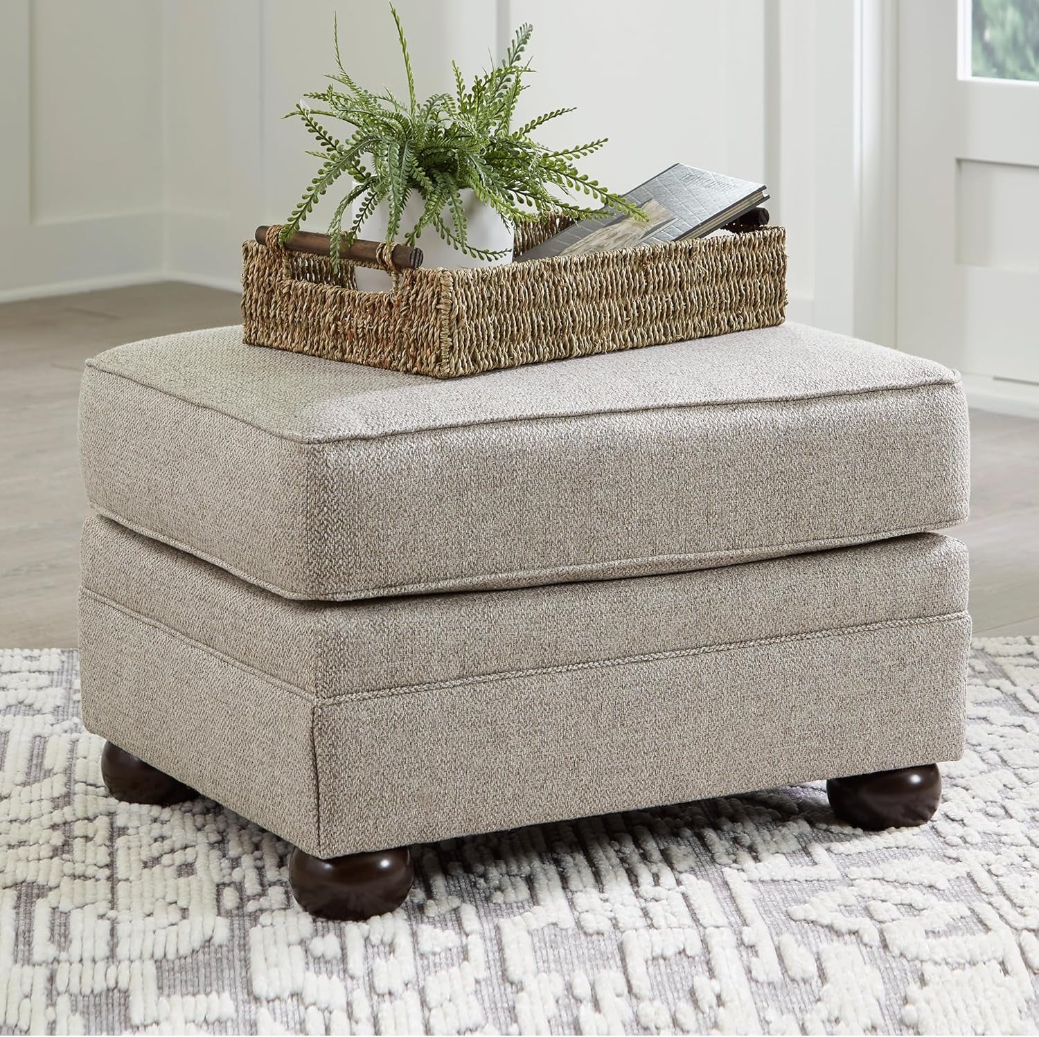 Rectangular Upholstered Ottoman Light Brown Bun Legs-1