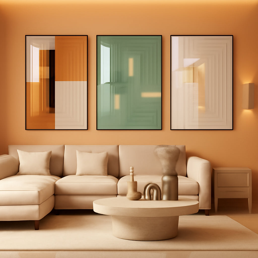 Three Piece Canvas Wall Art Set Black Frames Modern Gallery-0