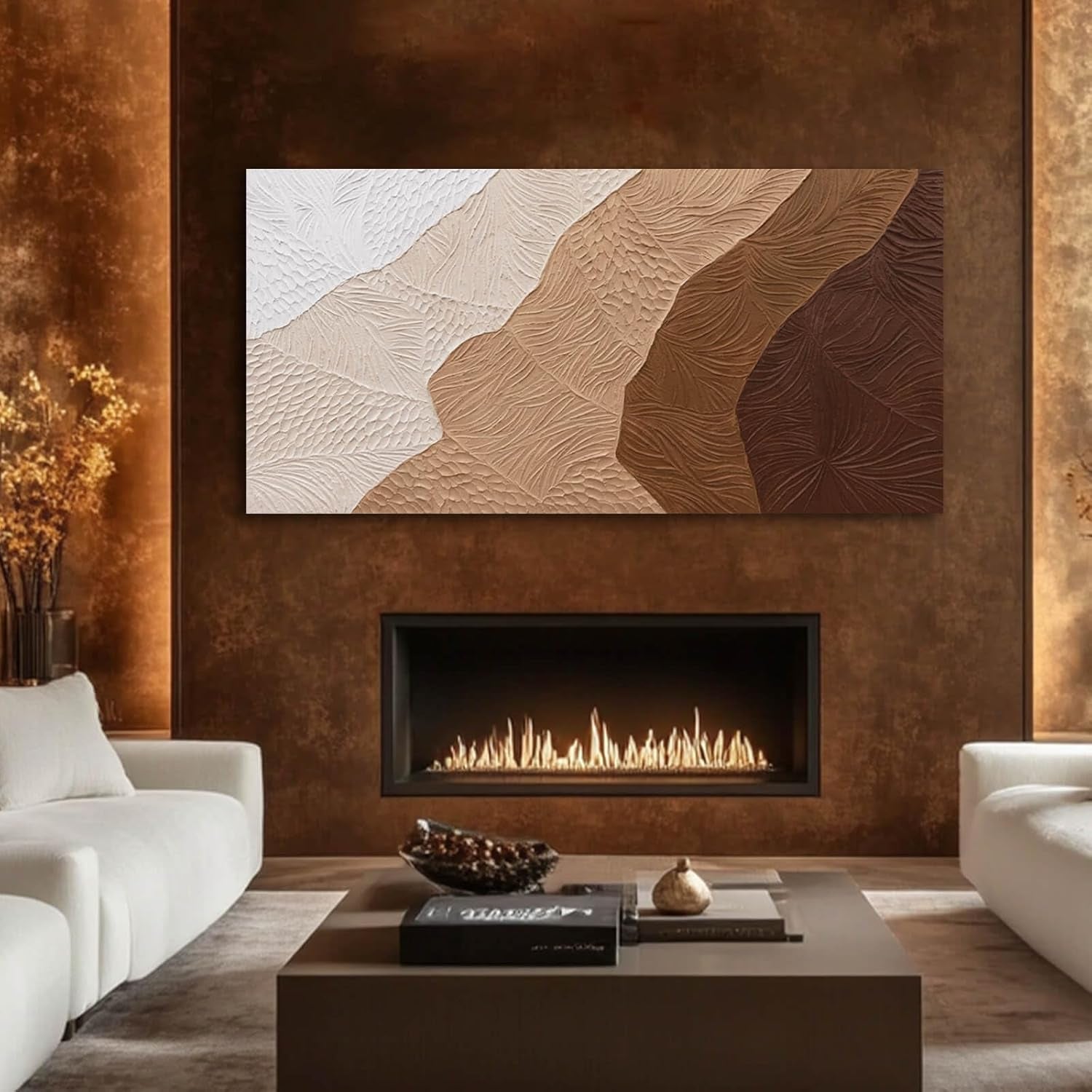 White Brown Monochromatic Canvas Wall Art 29x58 Inches-4