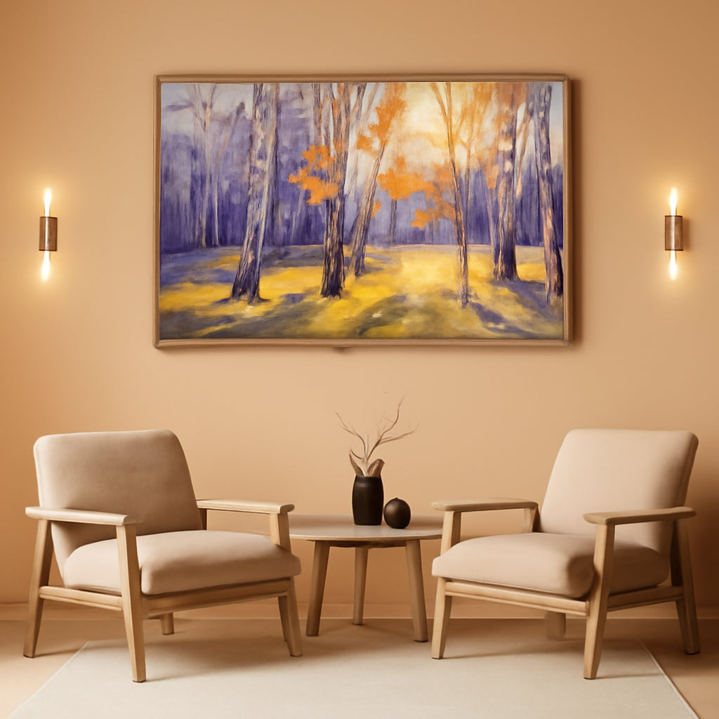 Birch Forest Canvas Wall Art Living Room 58x29 Framed-0