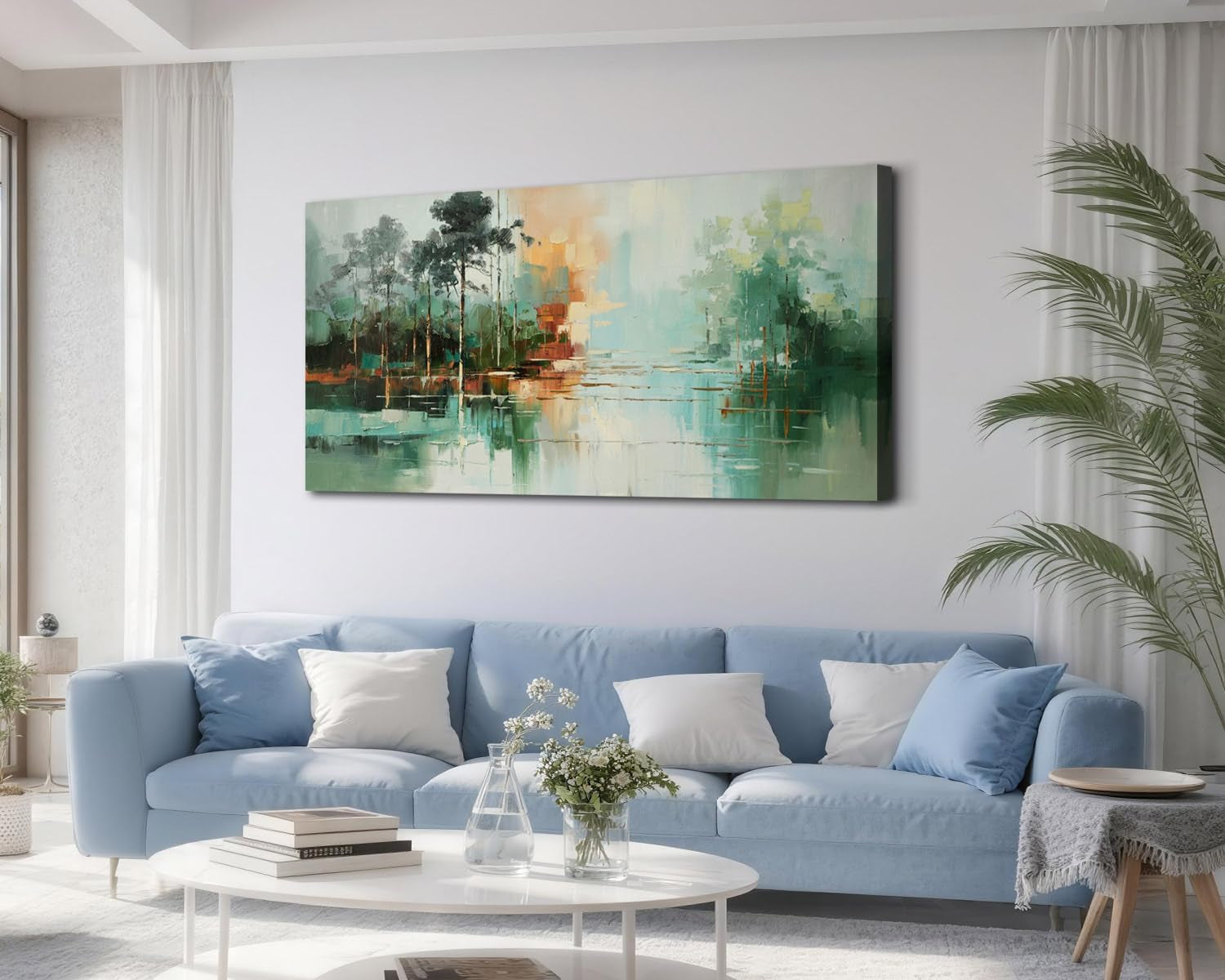 Teal Green Landscape Canvas Wall Art 58x29-4