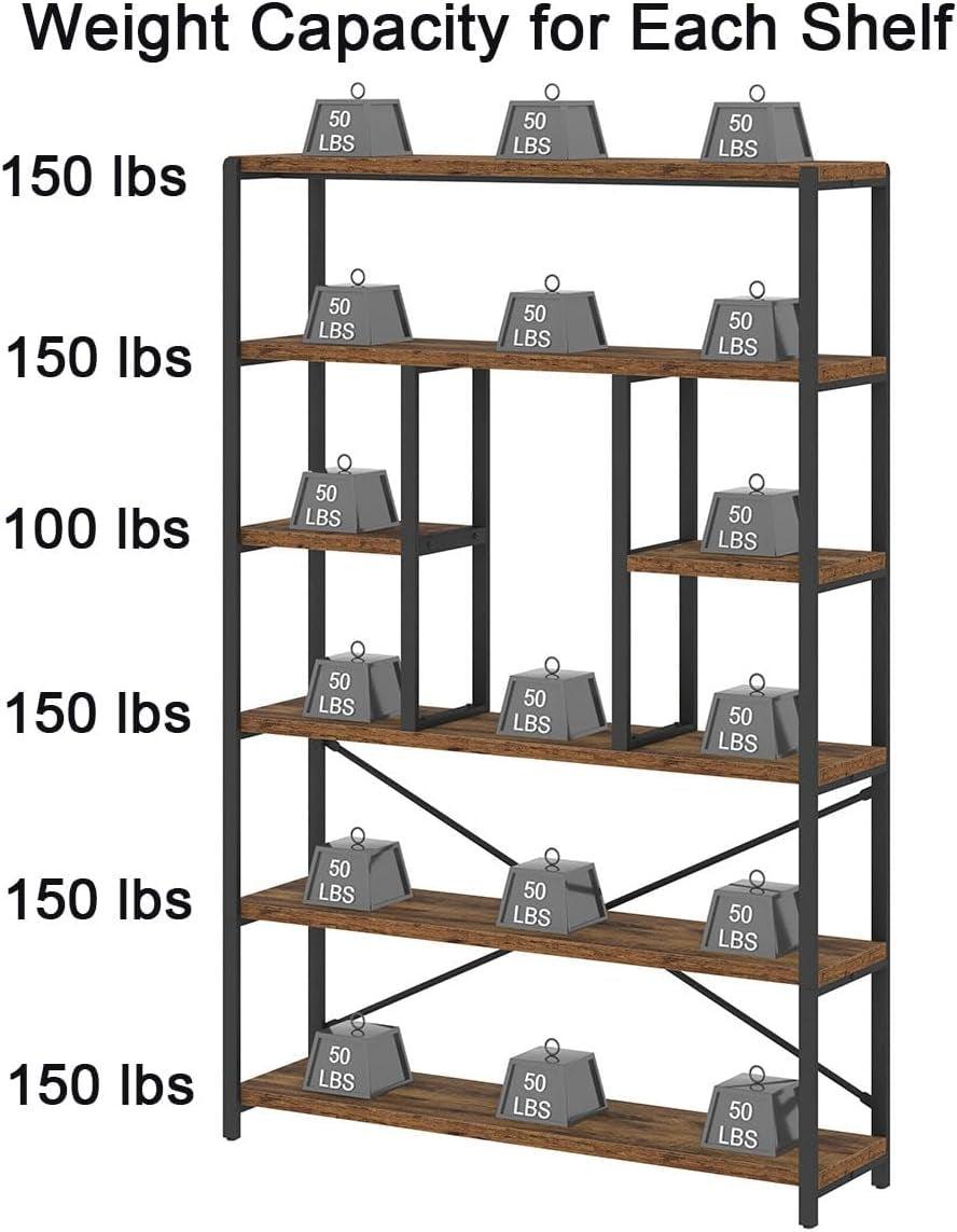 Rustic Industrial 6 Tier Brown Wood Metal Bookcase Unit-3