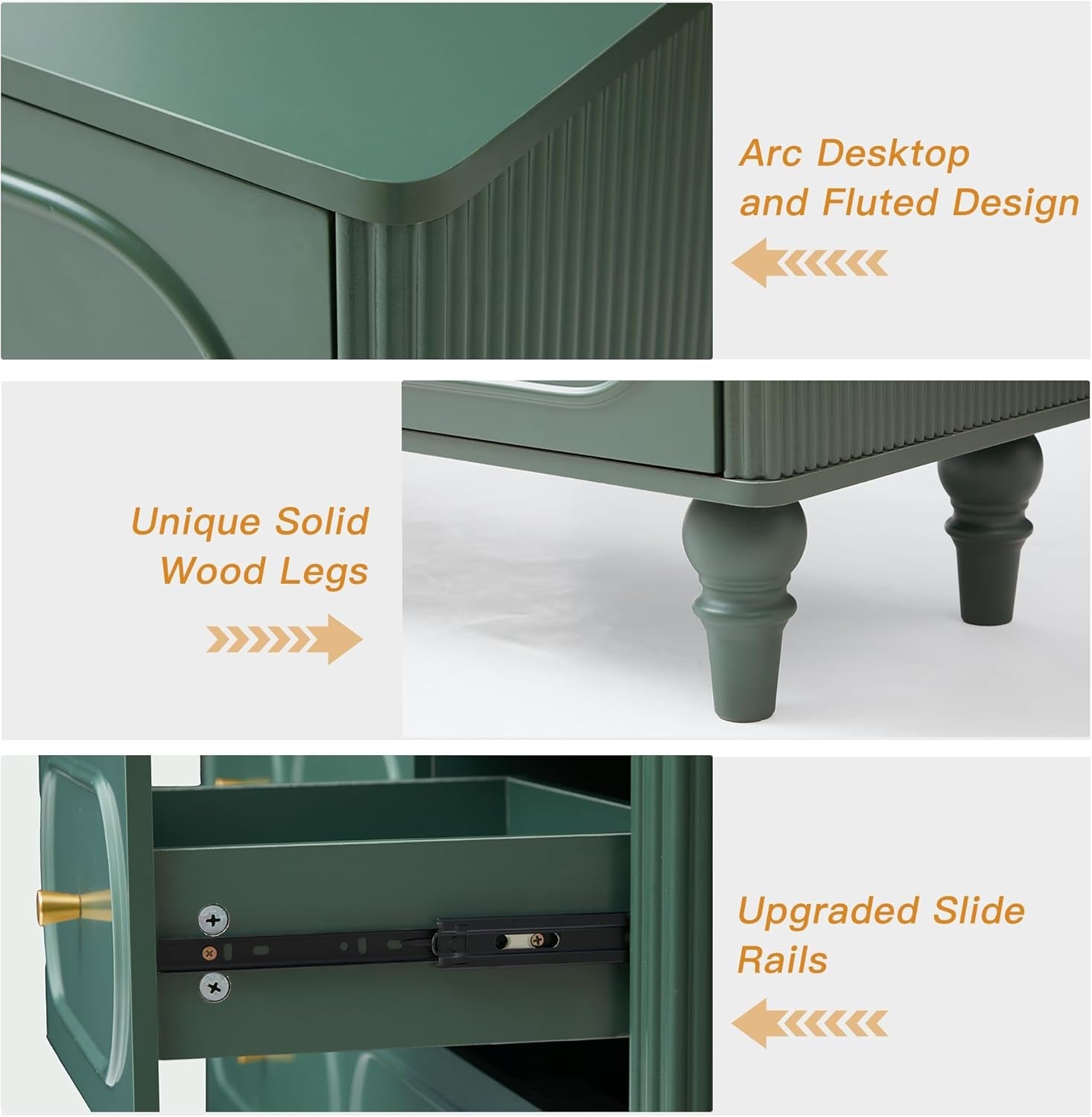 Emerald Green Fluted Seven Drawer Dresser Midcentury-4