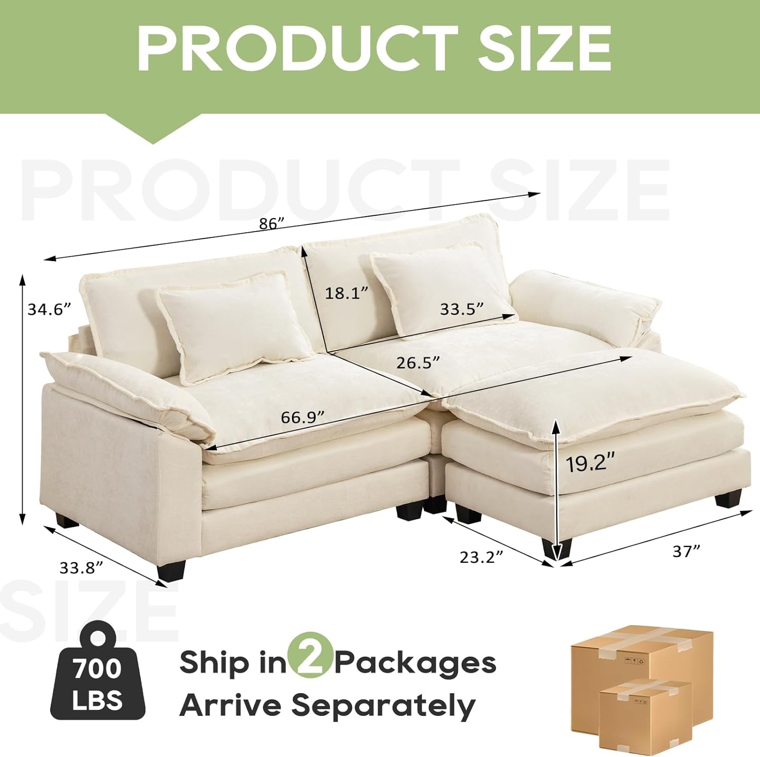 Comfy Cloud Couch Modular Sofa with Ottoman and Pillows-1