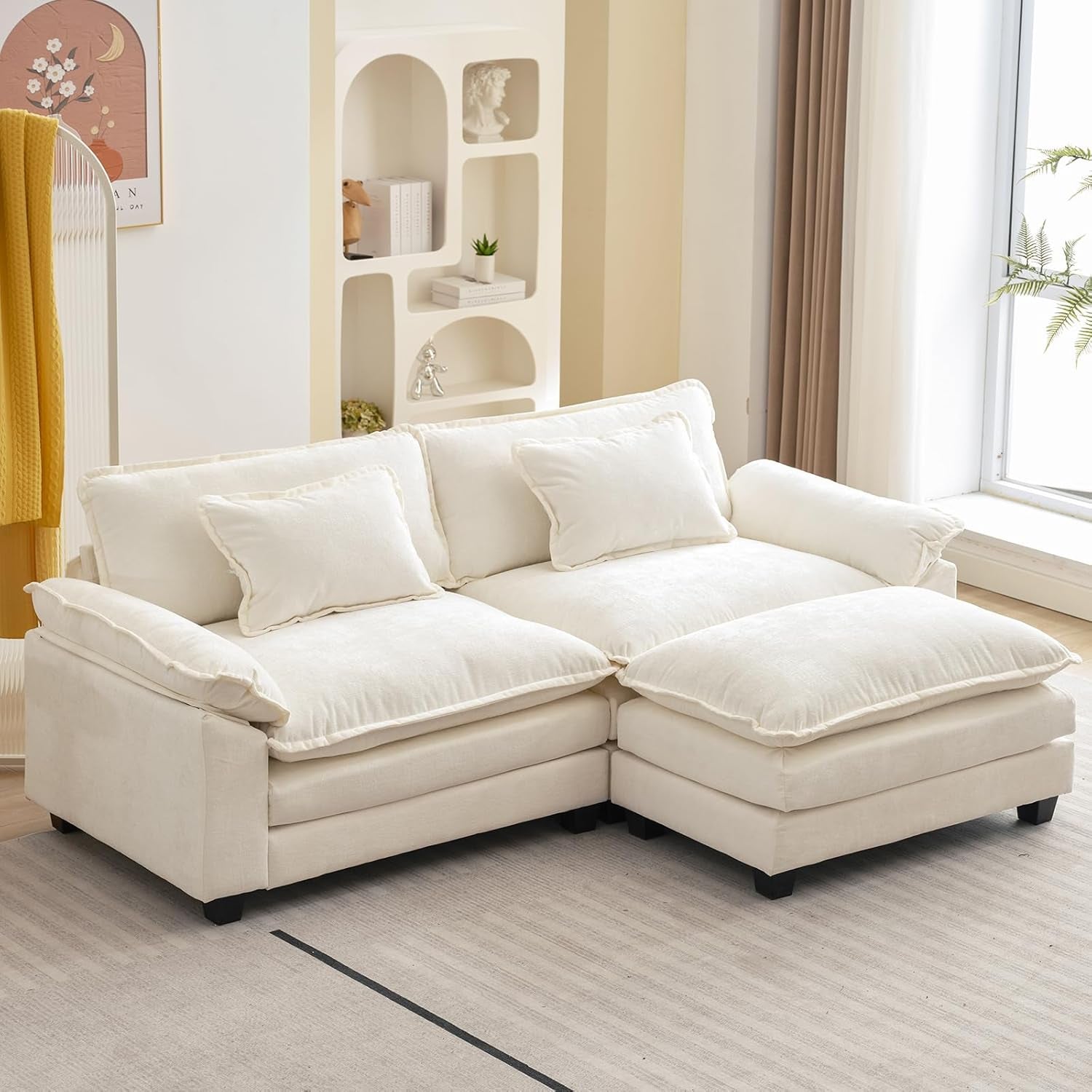 Comfy Cloud Couch Modular Sofa with Ottoman and Pillows-0