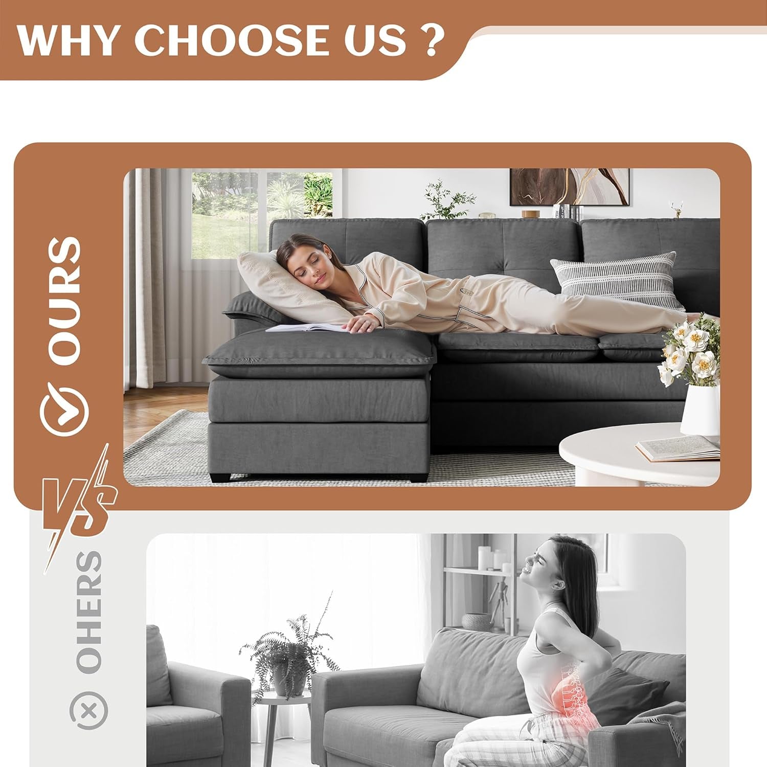 Comfy U-Shaped Sectional Couch with Chaise and Ottoman-4