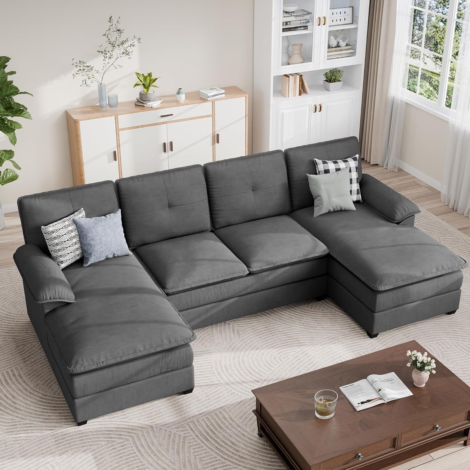 Comfy U-Shaped Sectional Couch with Chaise and Ottoman-0