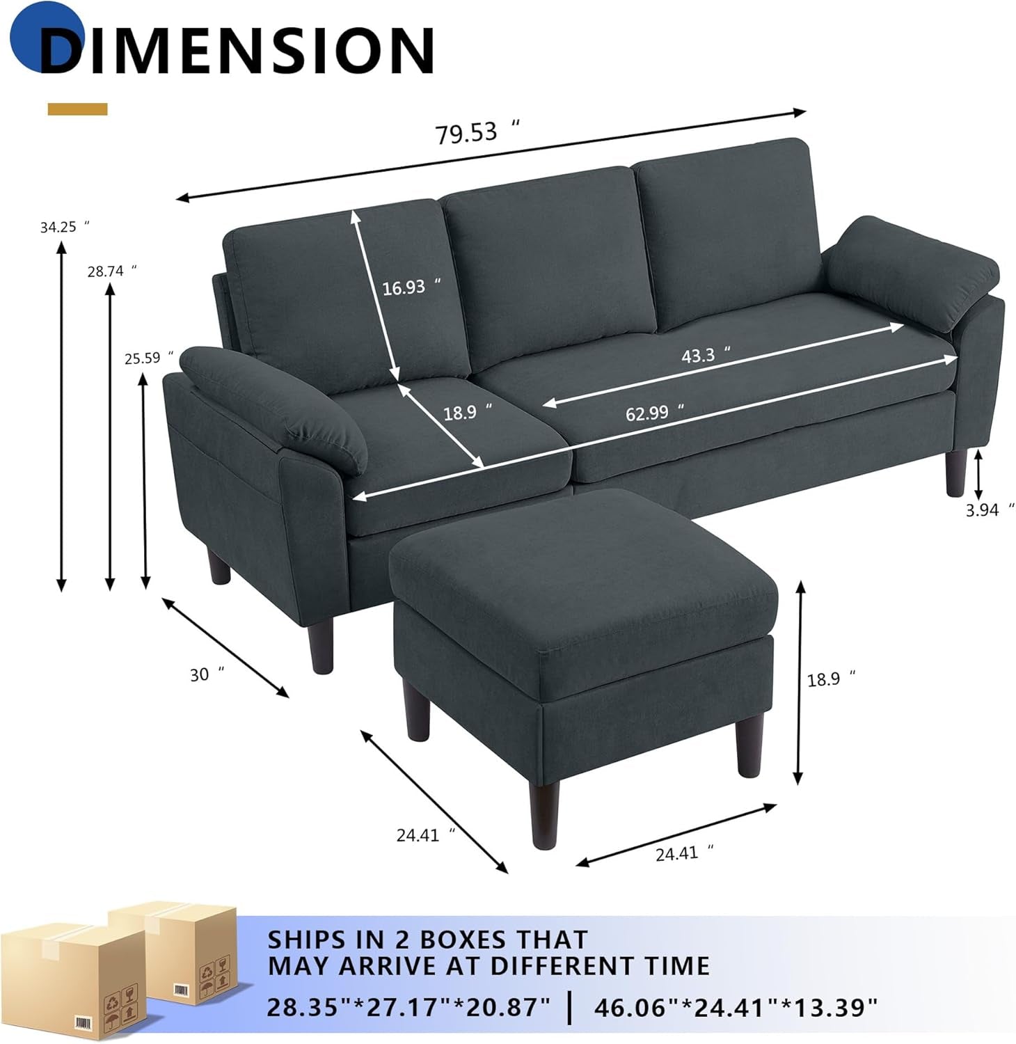 Convertible L Shaped Sectional Sofa with Storage Chaise-1