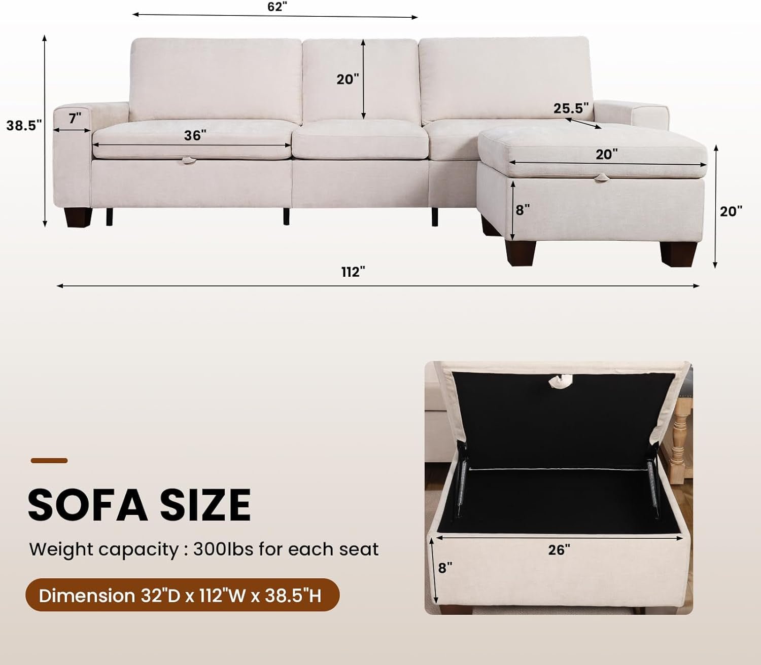 Convertible Storage Sectional Sofa with Spacious Hidden Storage-1