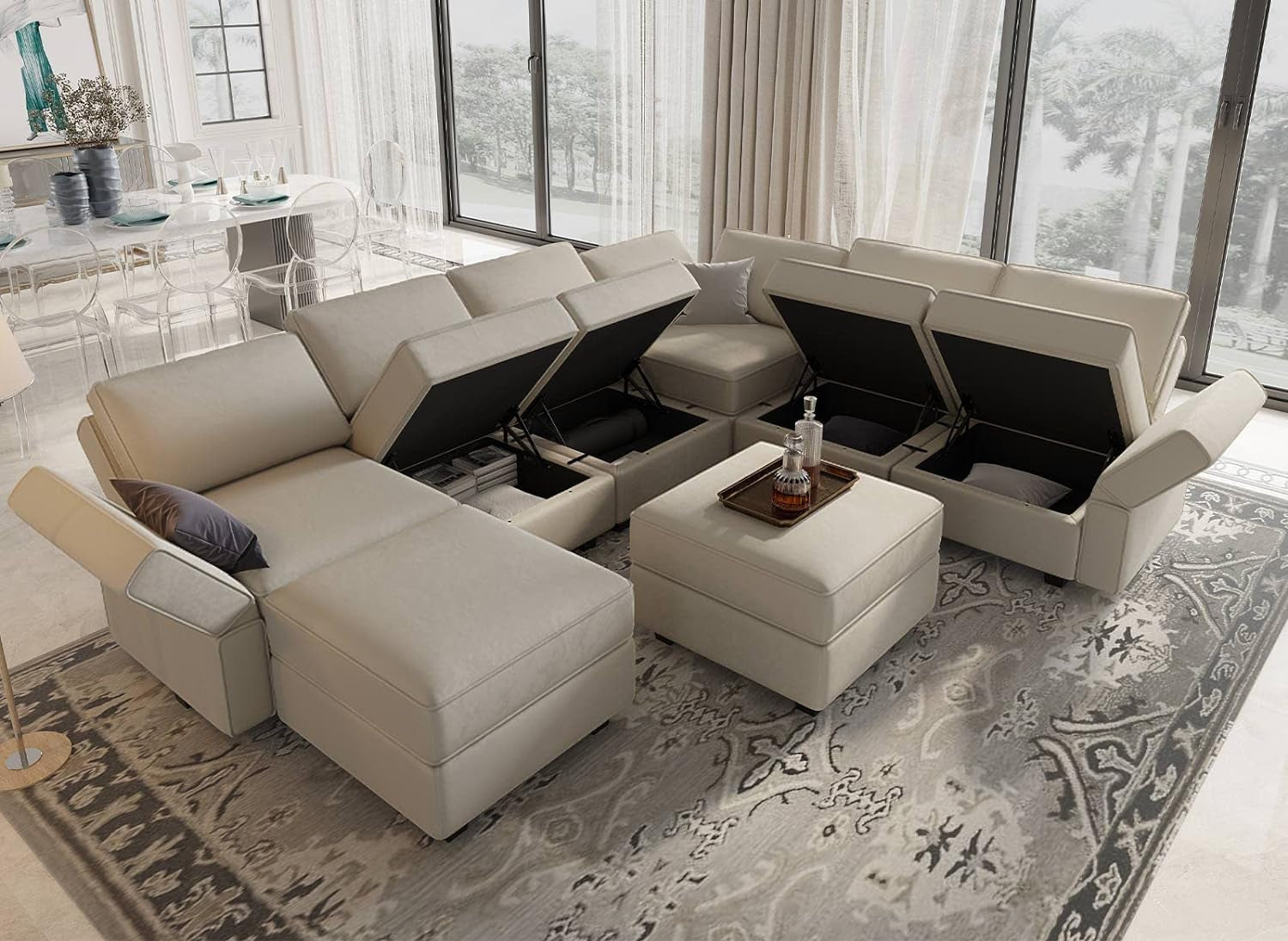 Oversized U Shaped Sectional Sofa With Hidden Storage-2