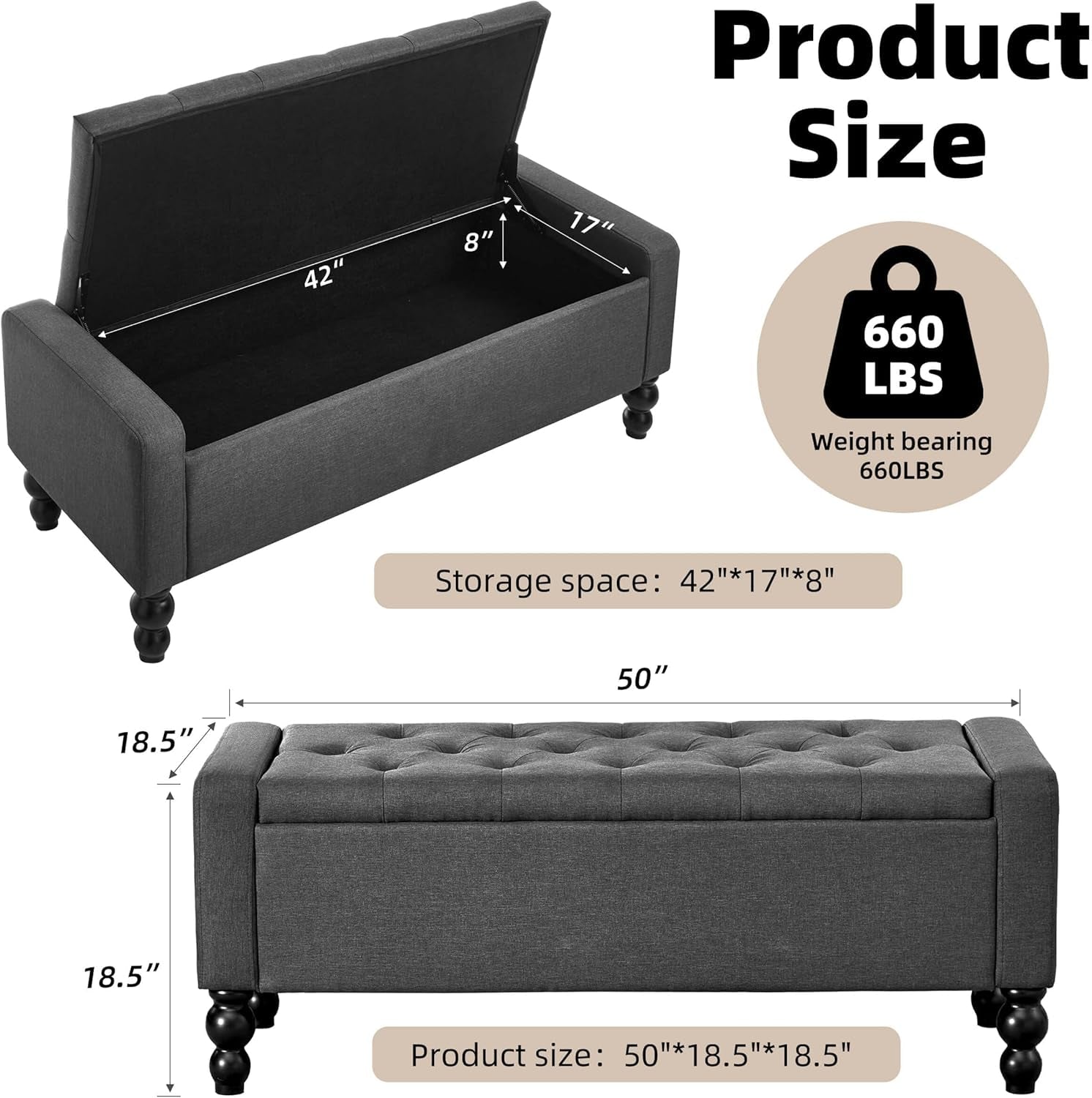 Storage Ottoman Bench Featuring Dual Safety Hinges-1