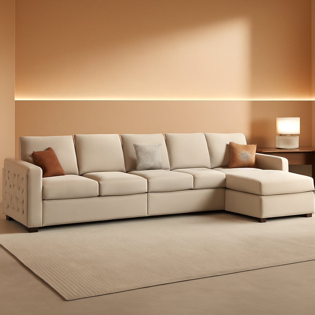 Beige U Shaped Sectional Sleeper Sofa With Storage Chaise-0