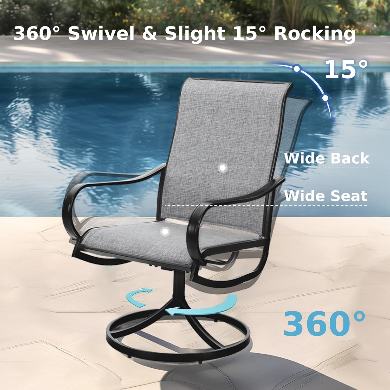 Patio Dining Set For 4 All Weather Furniture With Grey Sling Swivel Chairs-3