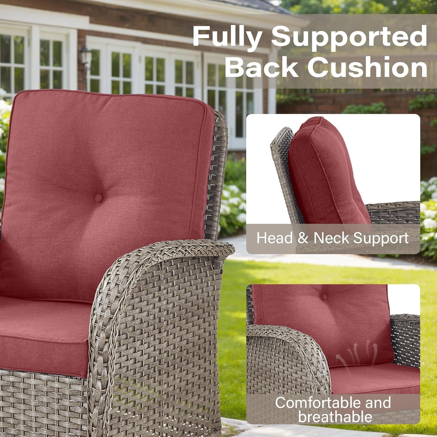 Patio Furniture Set With 50000 BTU Fire Pit Table Red Cushions-3