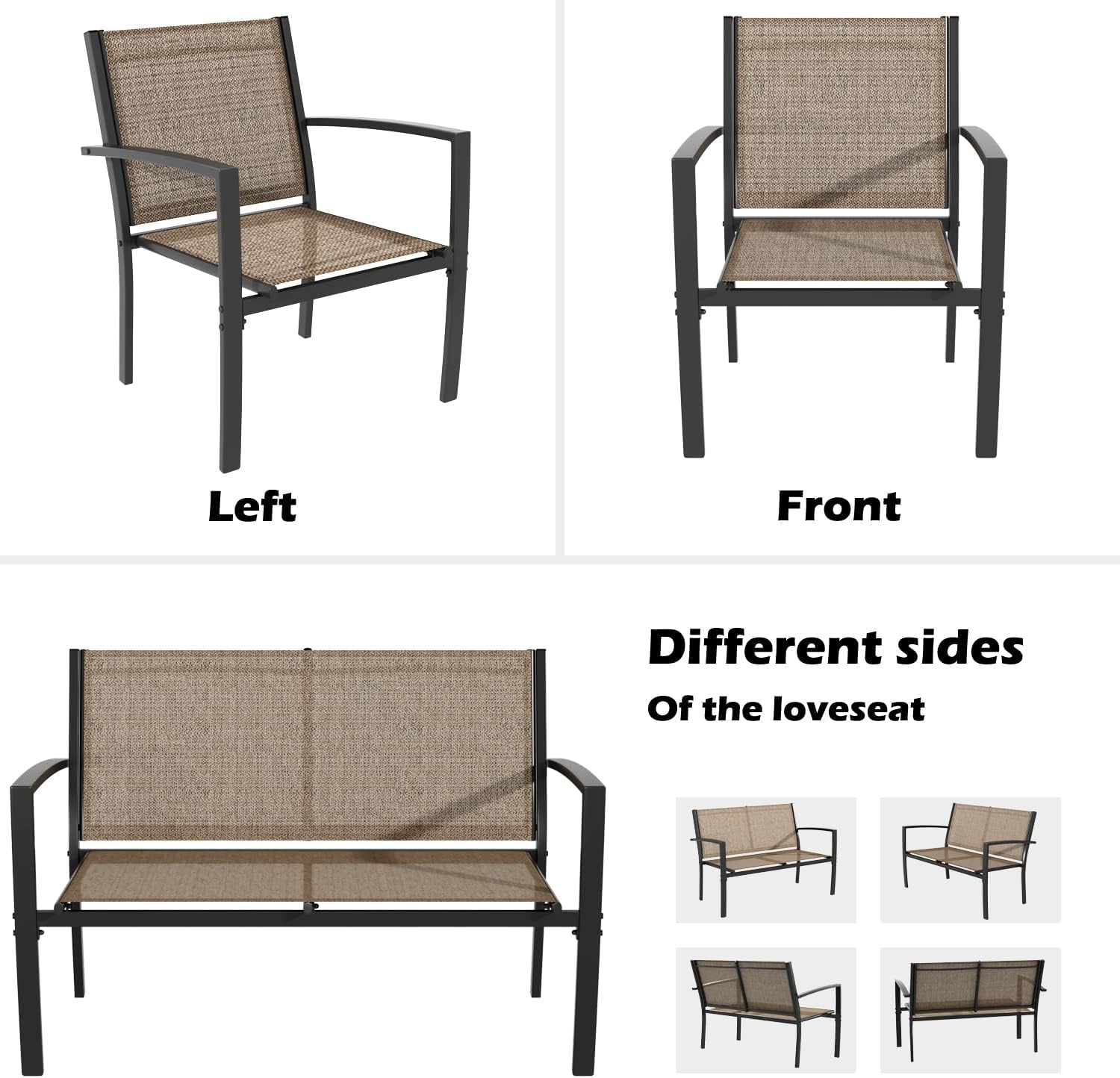 4 Piece Patio Furniture Set With Glass Coffee Table Brown-3