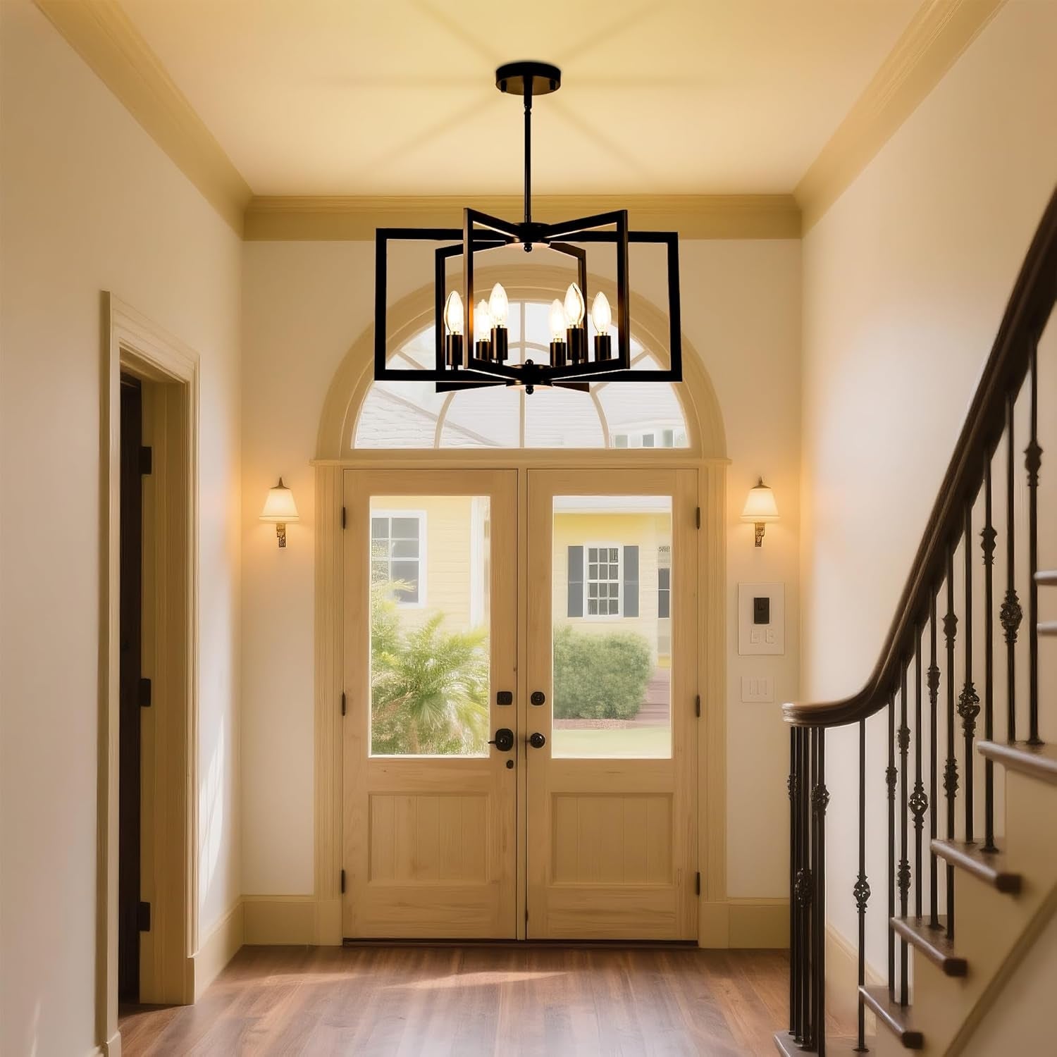 Black 6 Light Adjustable Pendant Chandelier For Dining Room-2