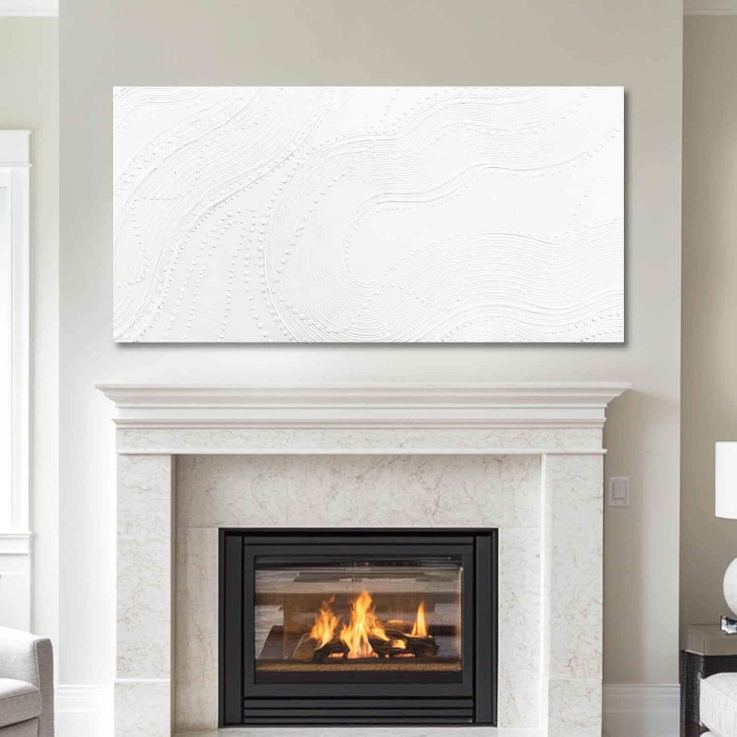 White Textured Abstract Canvas Wall Art 24x48 Inches-4