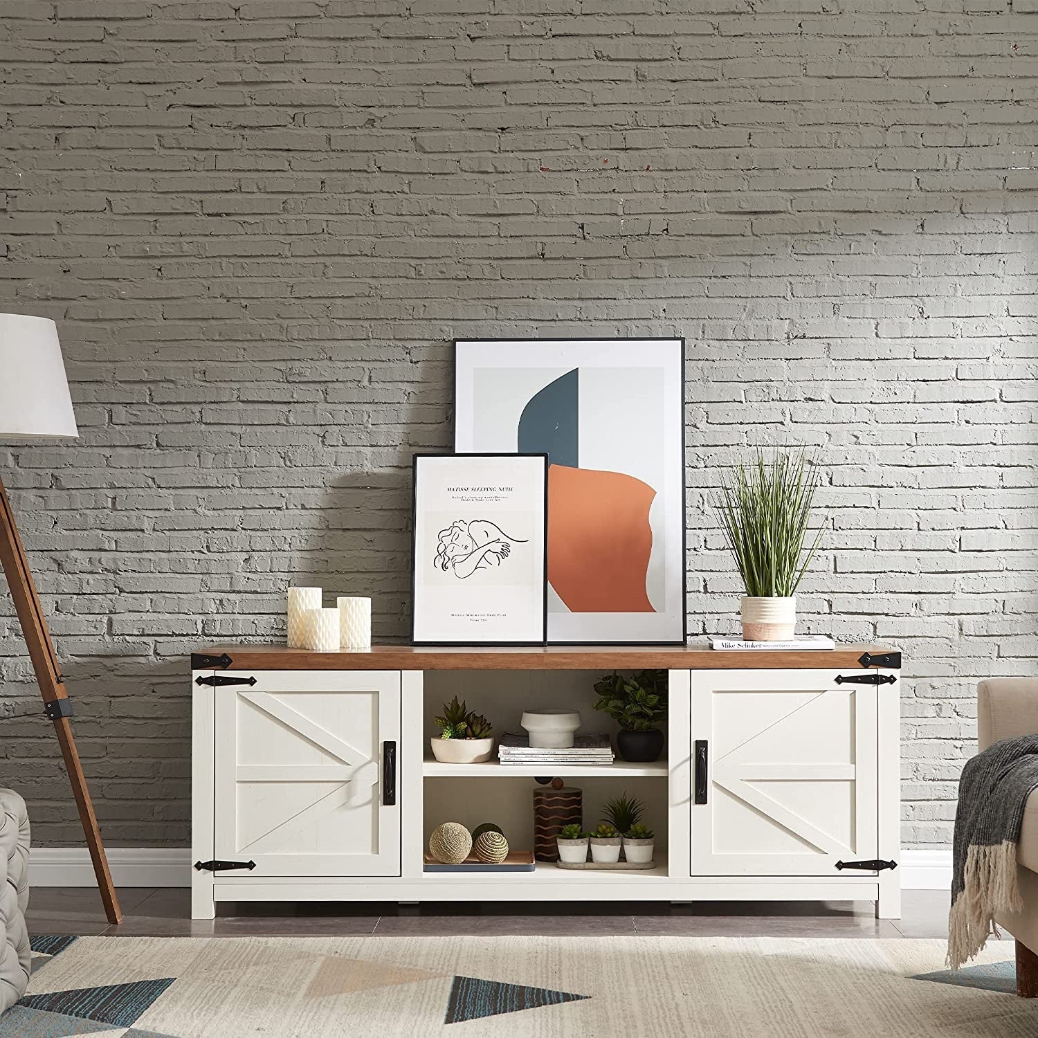 Antique White TV Stand with Barn Doors-0