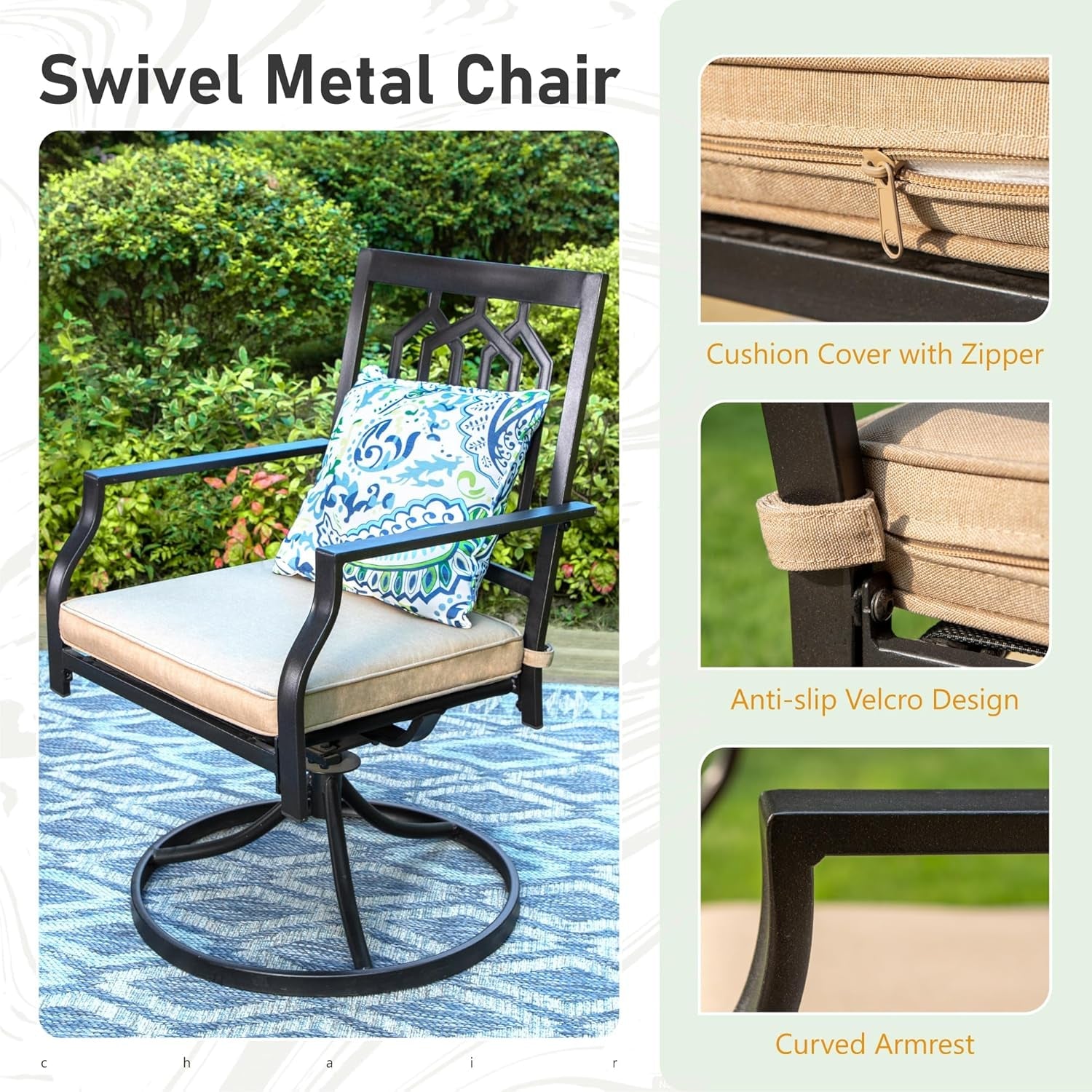Patio Dining Set 5 Pieces With 37 Inch Table And Cushioned Swivel Chairs-3