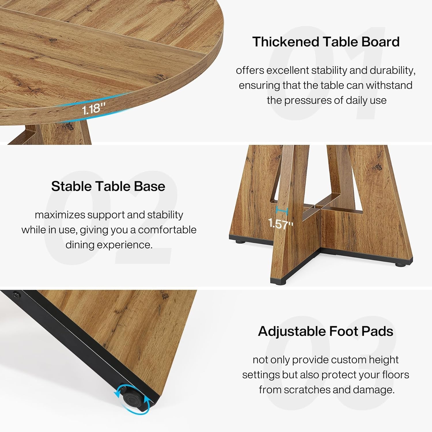 round Dining Table Wood Kitchen Table for Dining Room Living Room, 47" Dinning Room Tables for 4 Adult, Farmhouse Dinner Table with Wooden Tabletop and Cross Base, Burlywood(Only Table)-3