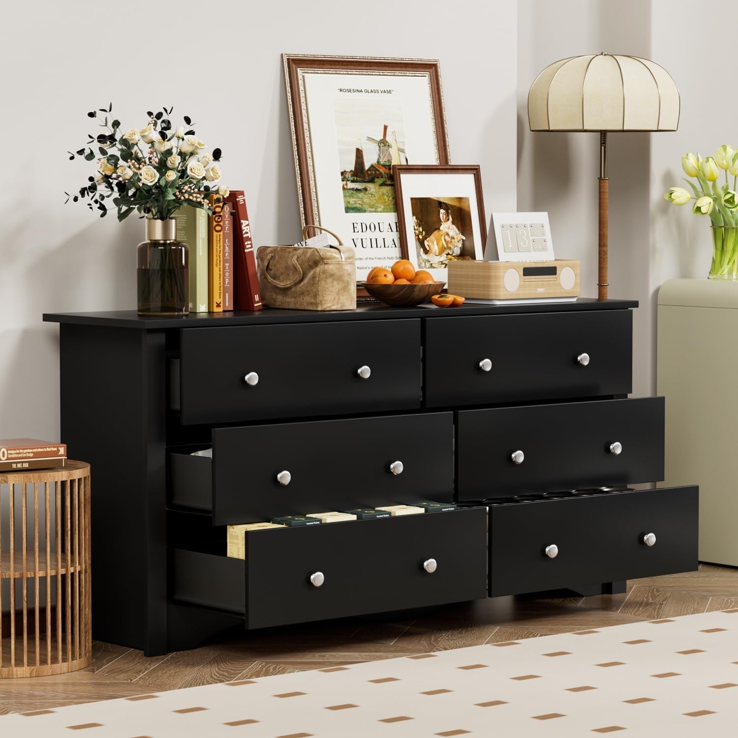 Contemporary Solid Wood Dresser Black With Storage-2