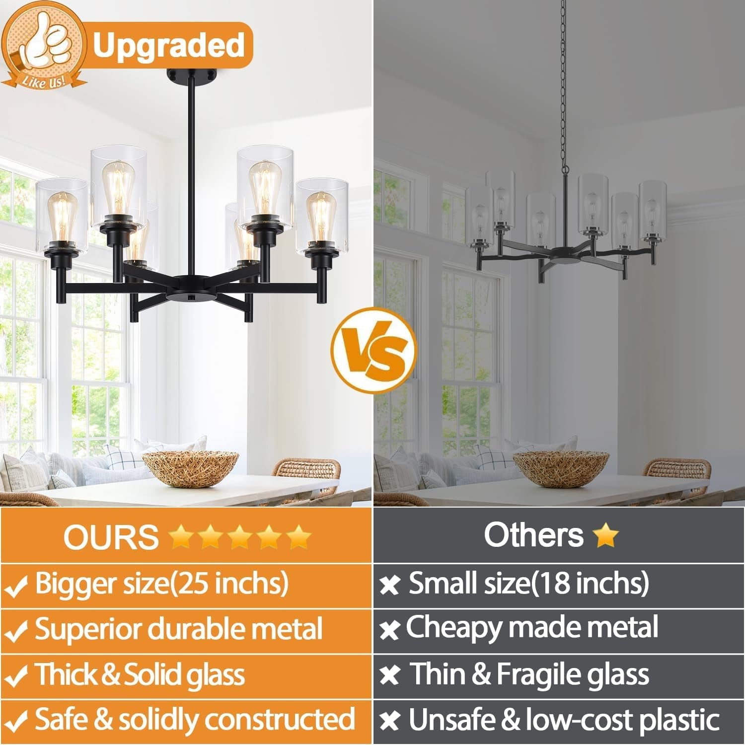 Black Six Light Dining Room Chandelier Crystal Aura-1