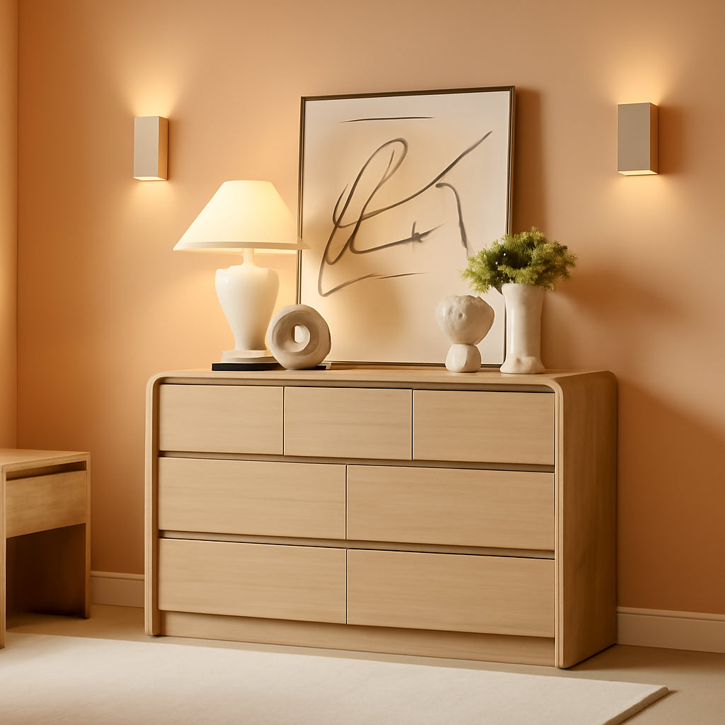 Contemporary Oak Seven Drawer Dresser With Texture-0