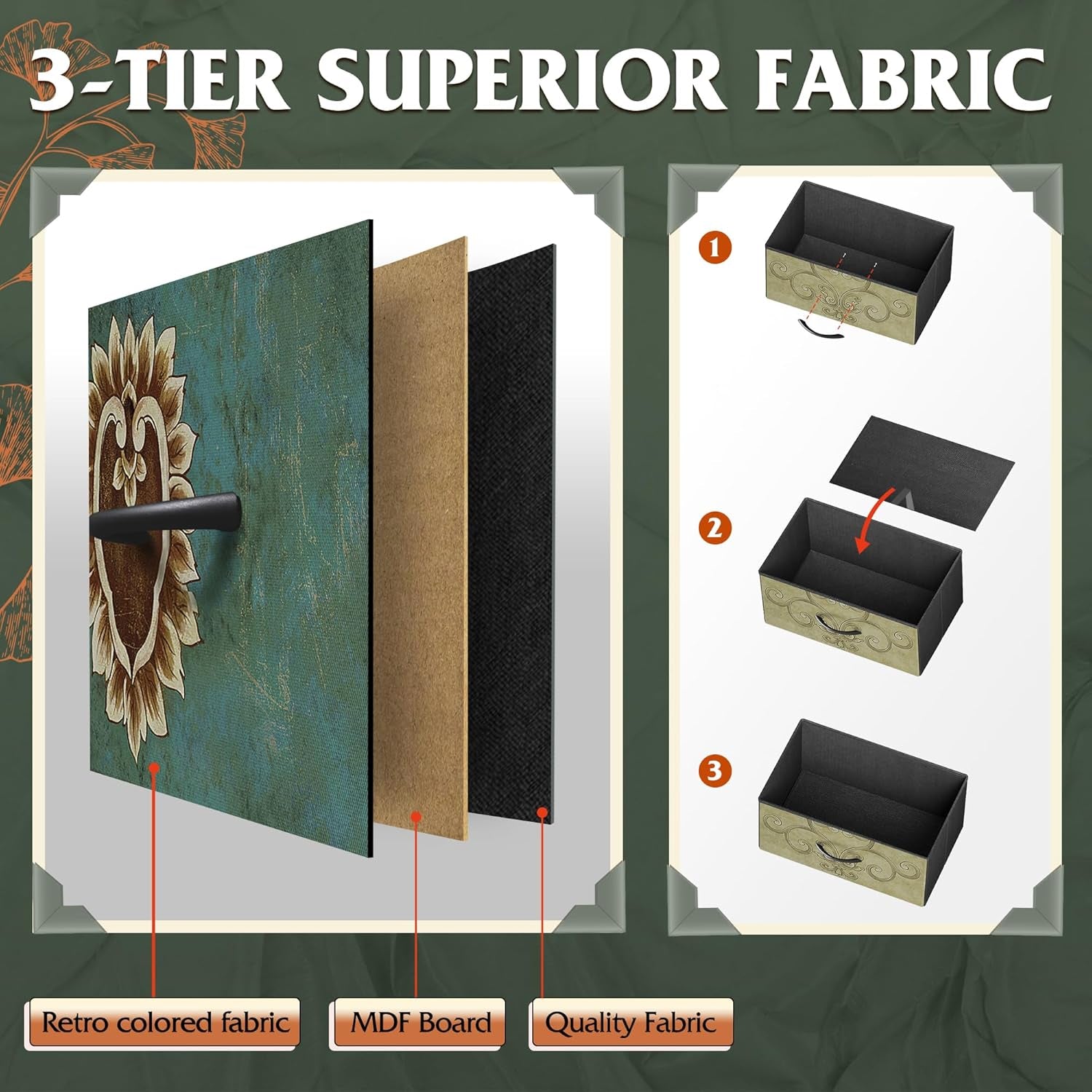 9 Drawer Dresser With Fabric Bins Floral Pattern Wood Top-4