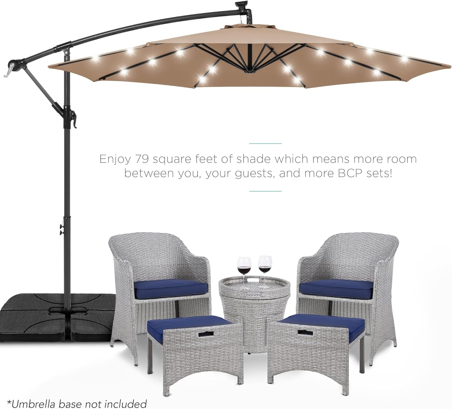 10 Foot Solar LED Offset Patio Umbrella With Easy Tilt Adjustment In Tan For Backyard Use-1