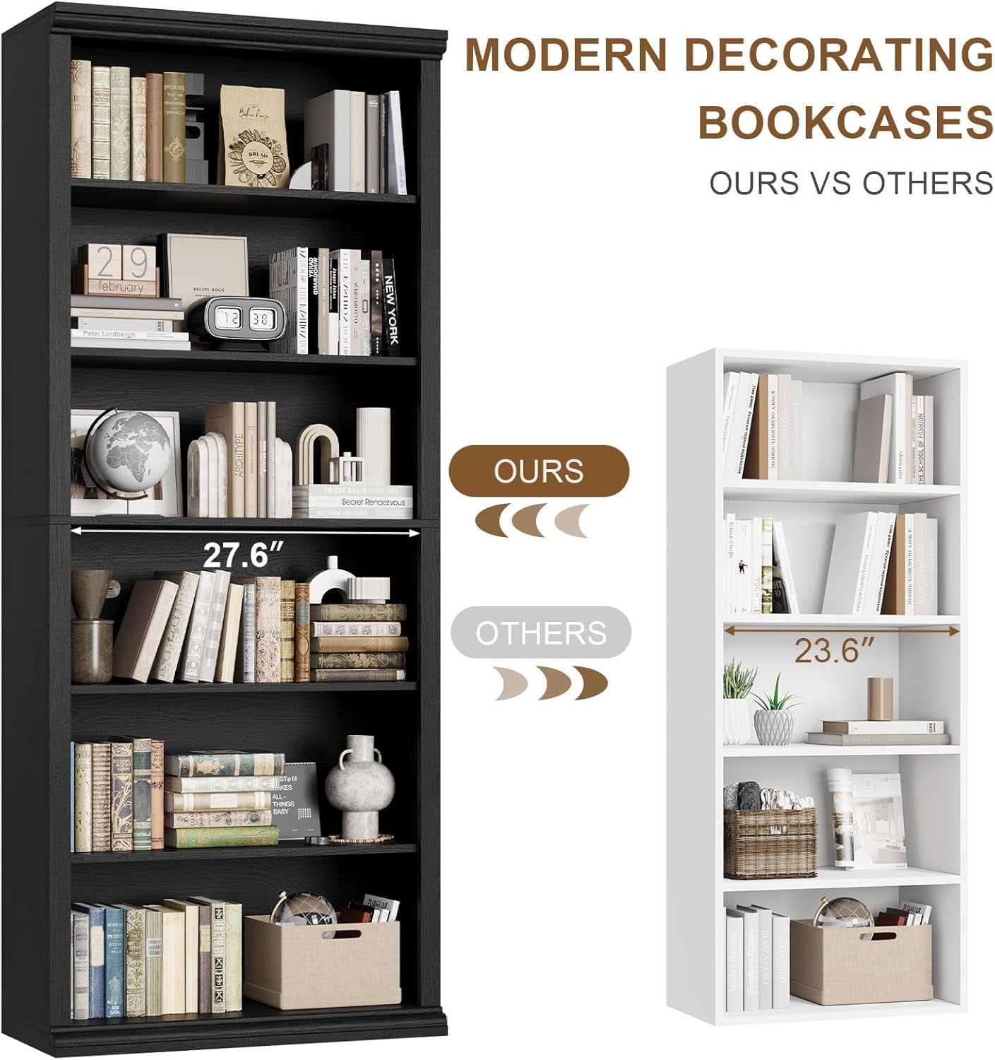 28 Inch Wide Tall Bookcase With 6 Tiers Freestanding-3