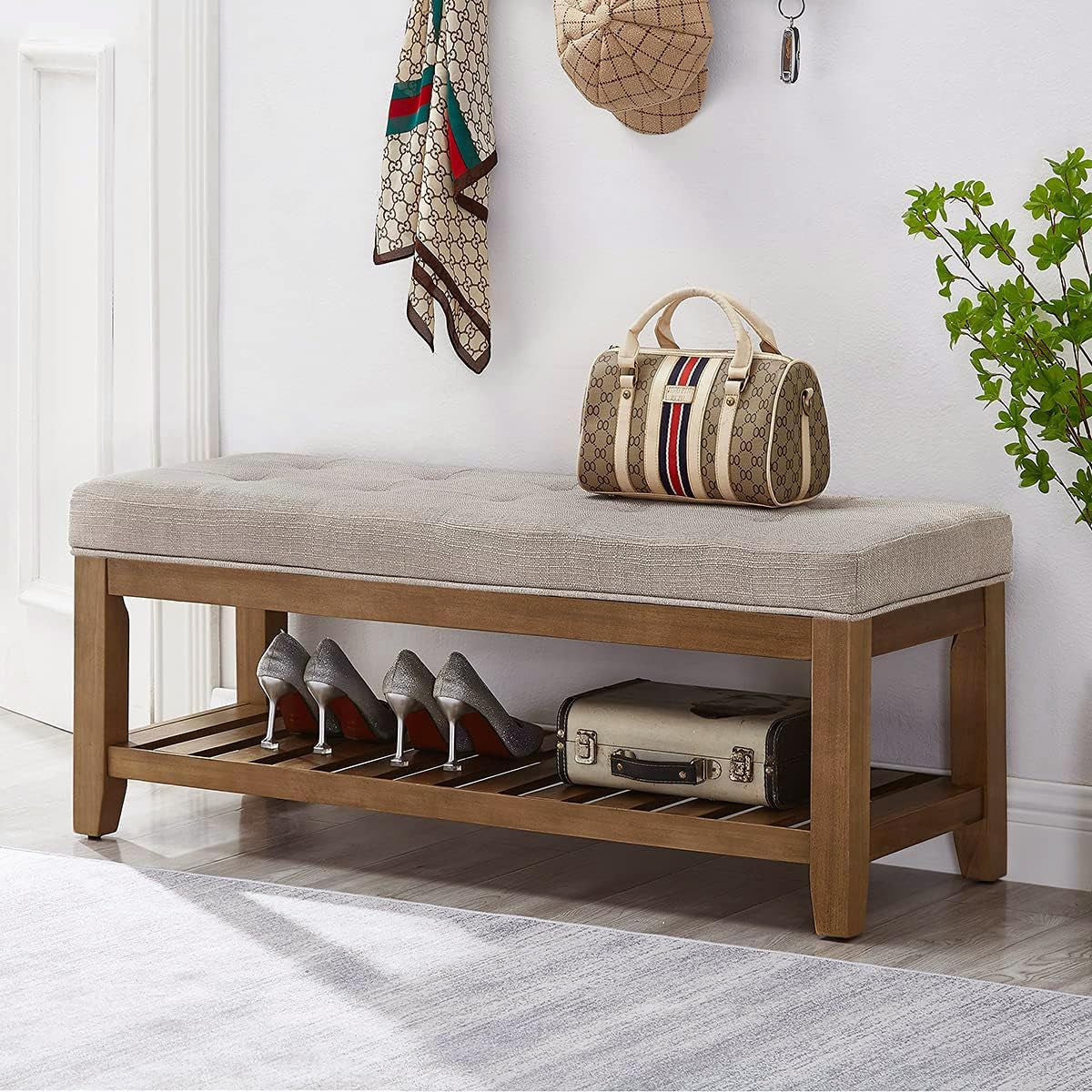 Large Linen Upholstered Ottoman Bench With Storage-2