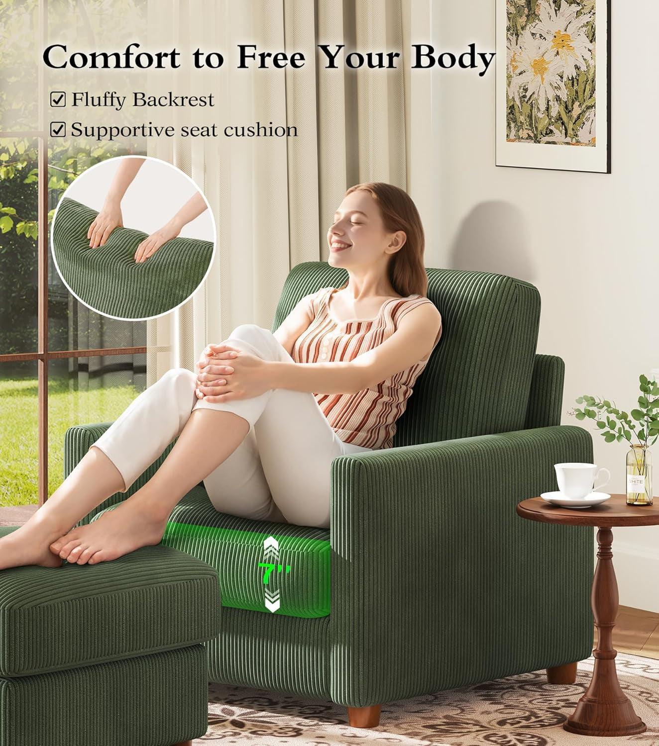 Green Corduroy Accent Chair 22 Inch Deep Seat Tool Free-2