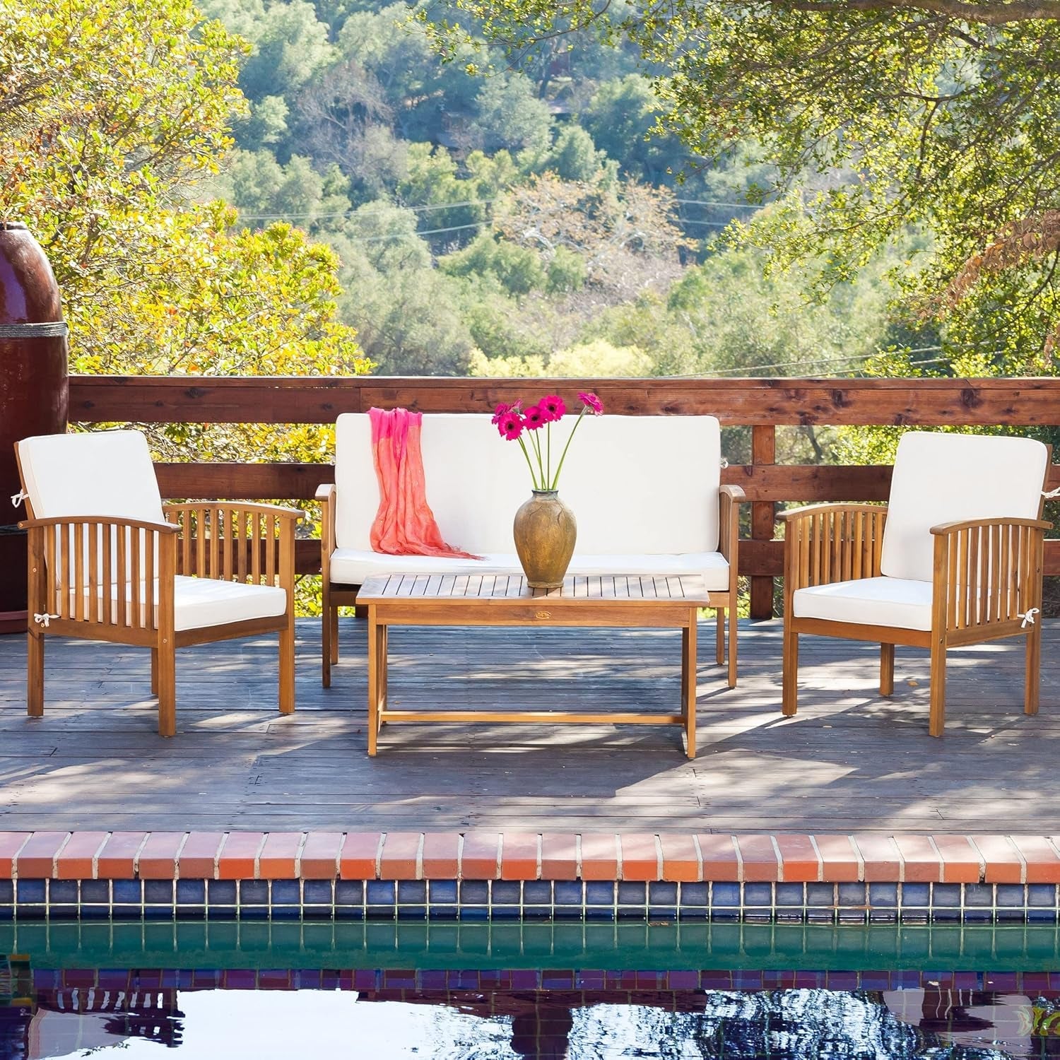 4 Piece Acacia Wood Patio Set for Outdoor Living Area-1