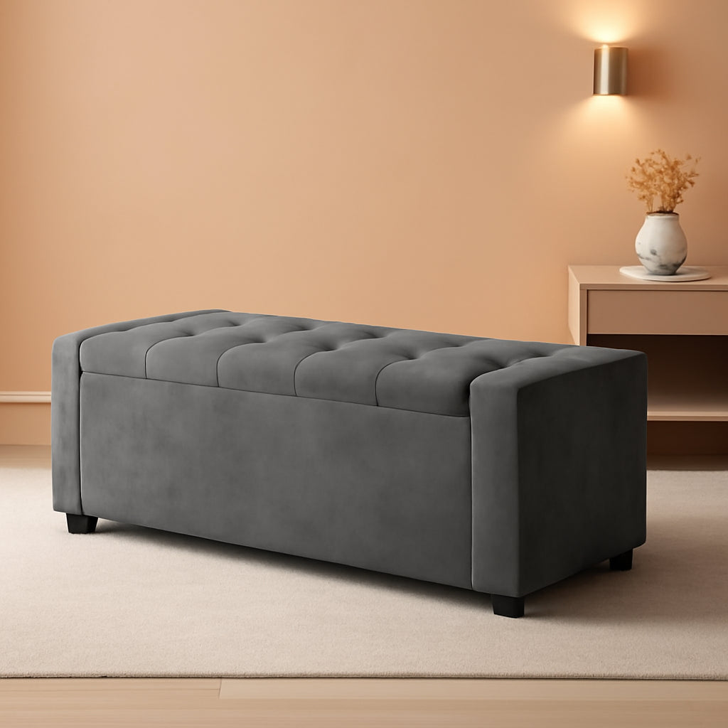 50 Inch Grey Luxurious Upholstered Storage Ottoman-0