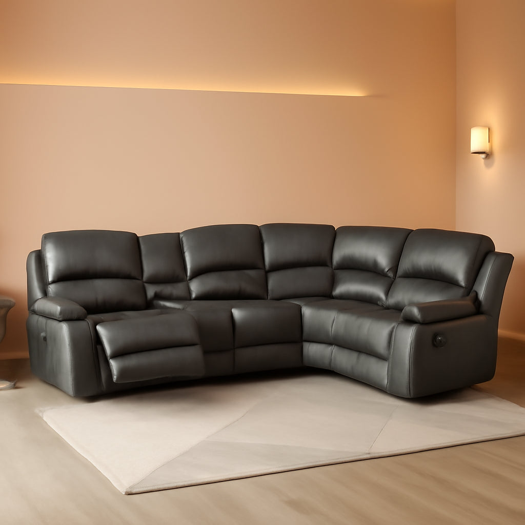 Bonded Leather Sectional Sofa Grey Power Reclining-0