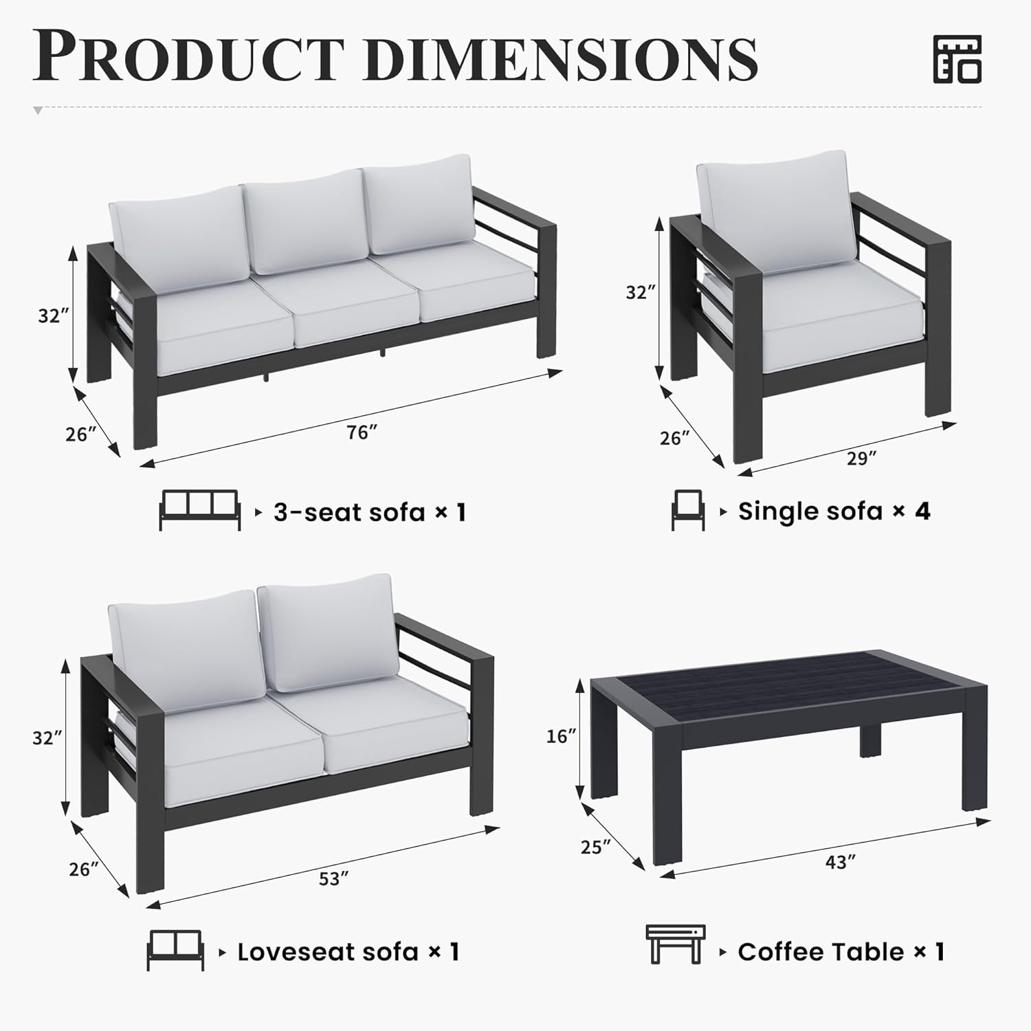 Aluminum Patio Set 10 Piece Waterproof Covers Gray-3